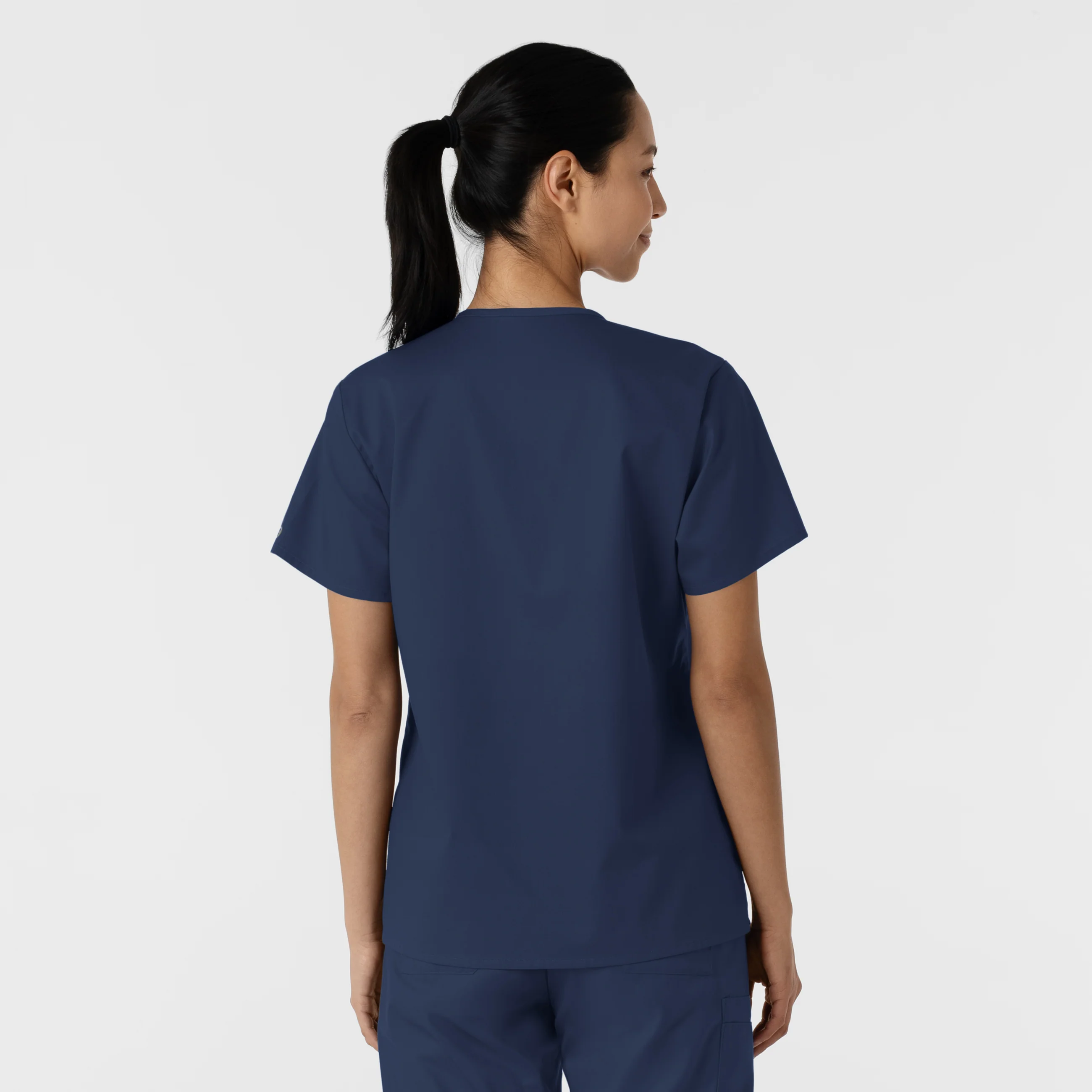 WORK Women's Curved V-Neck Scrub Top - Navy - Image 2