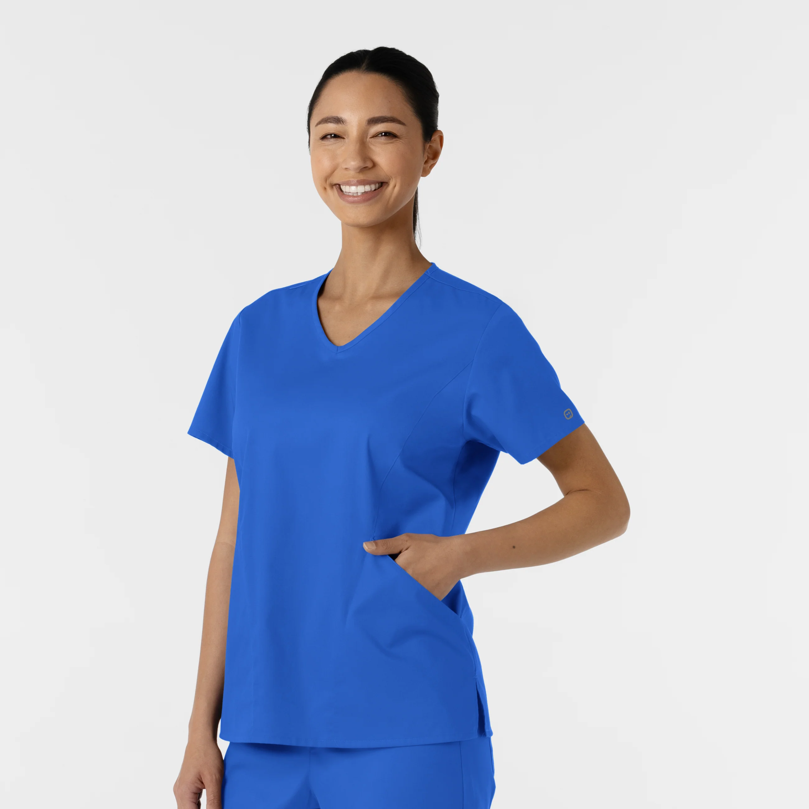 WORK Women's Curved V-Neck Scrub Top - Royal - Image 4