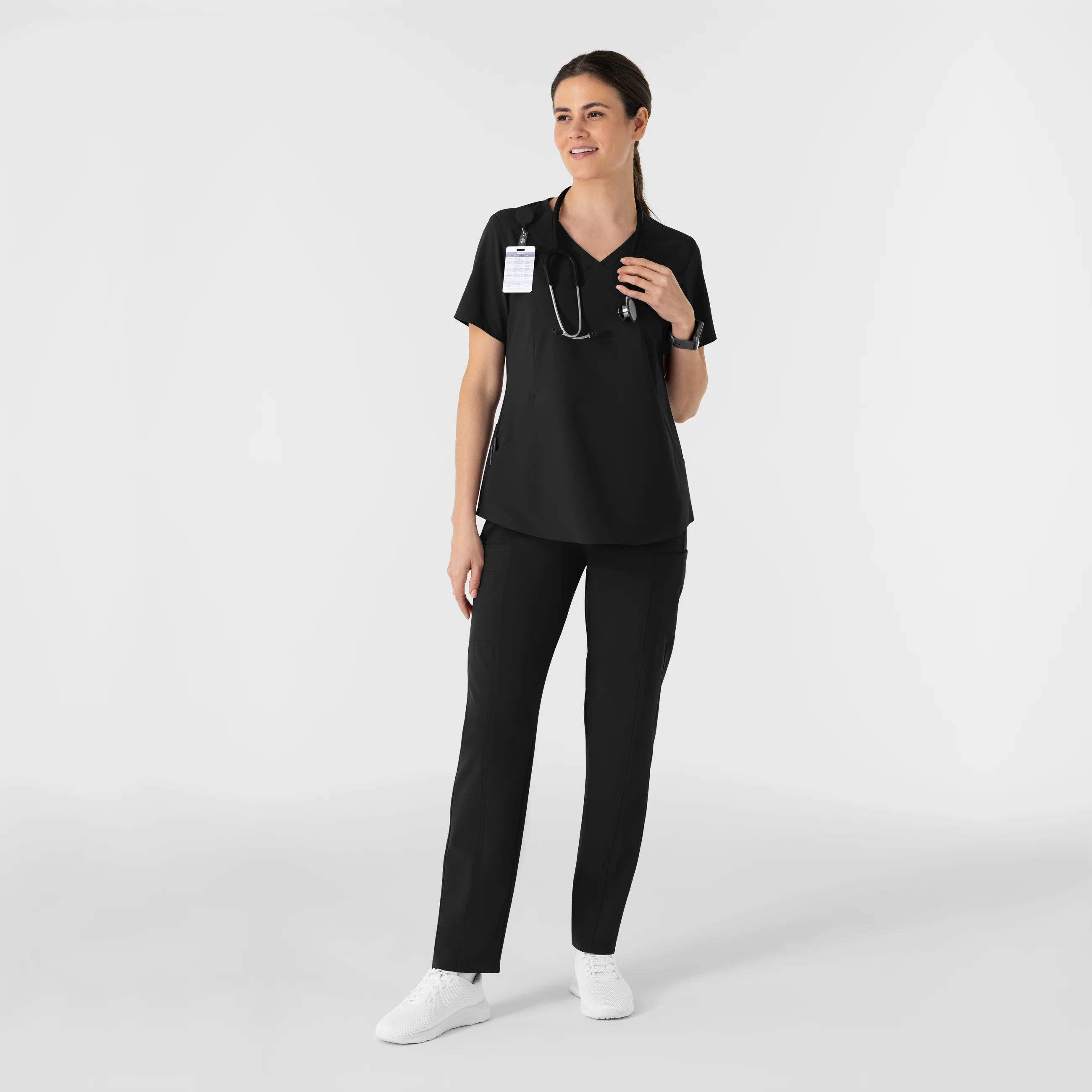 RENEW Women's V-Neck Scrub Top - Black - Image 3