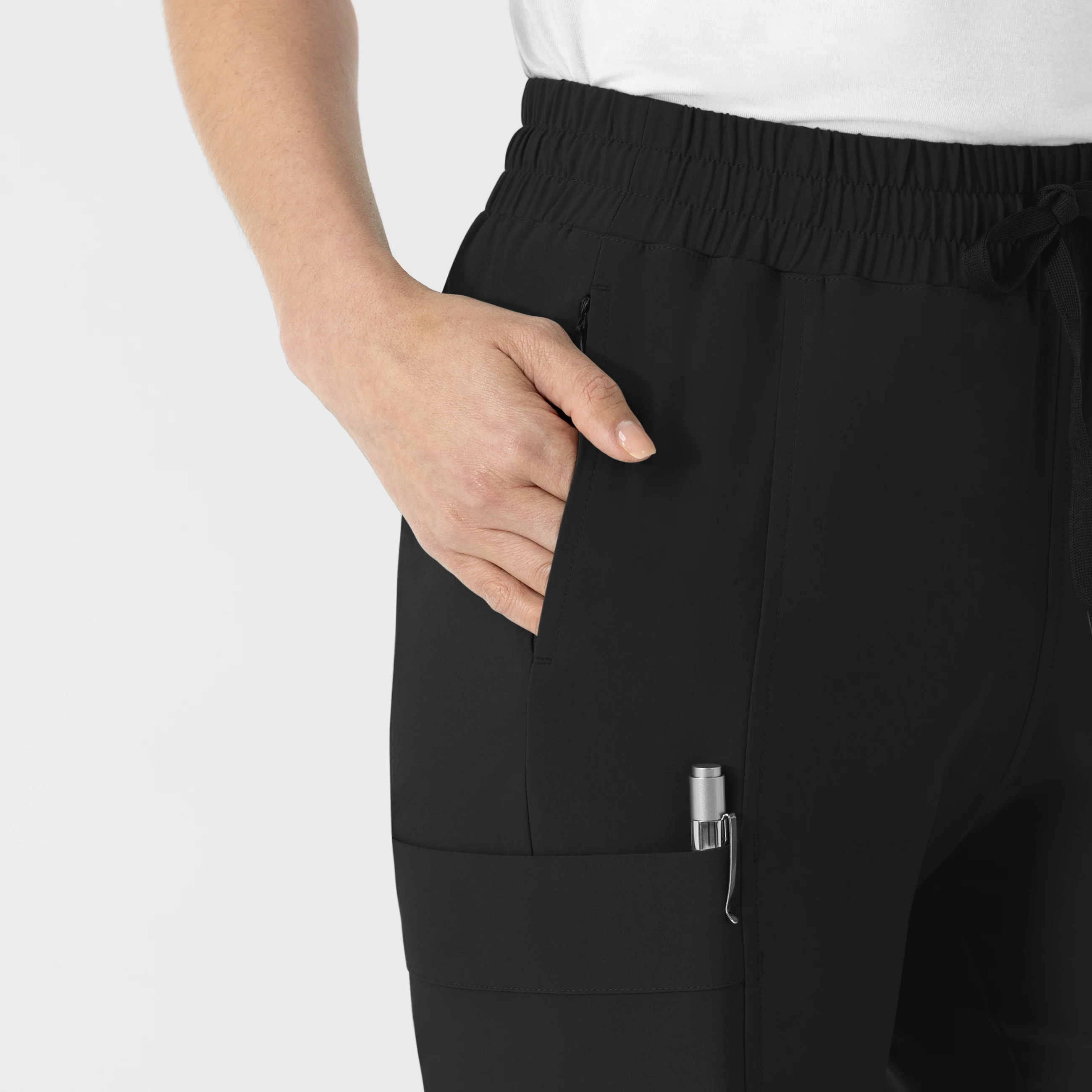 RENEW Women’s High Waist Tapered Scrub Pant - Black - Image 4
