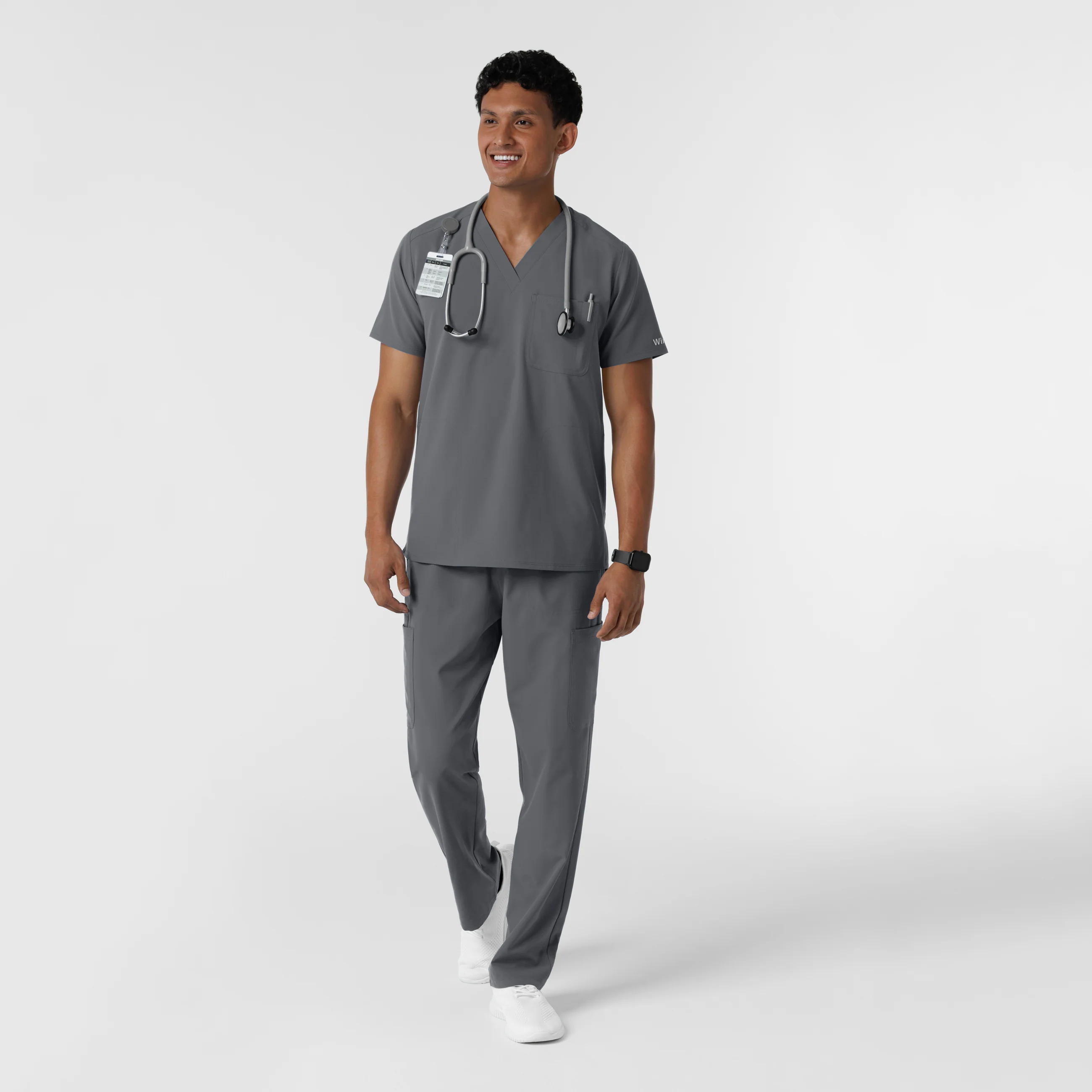 NURTUR Men's V-Neck Scrub Top - Pewter - Image 3