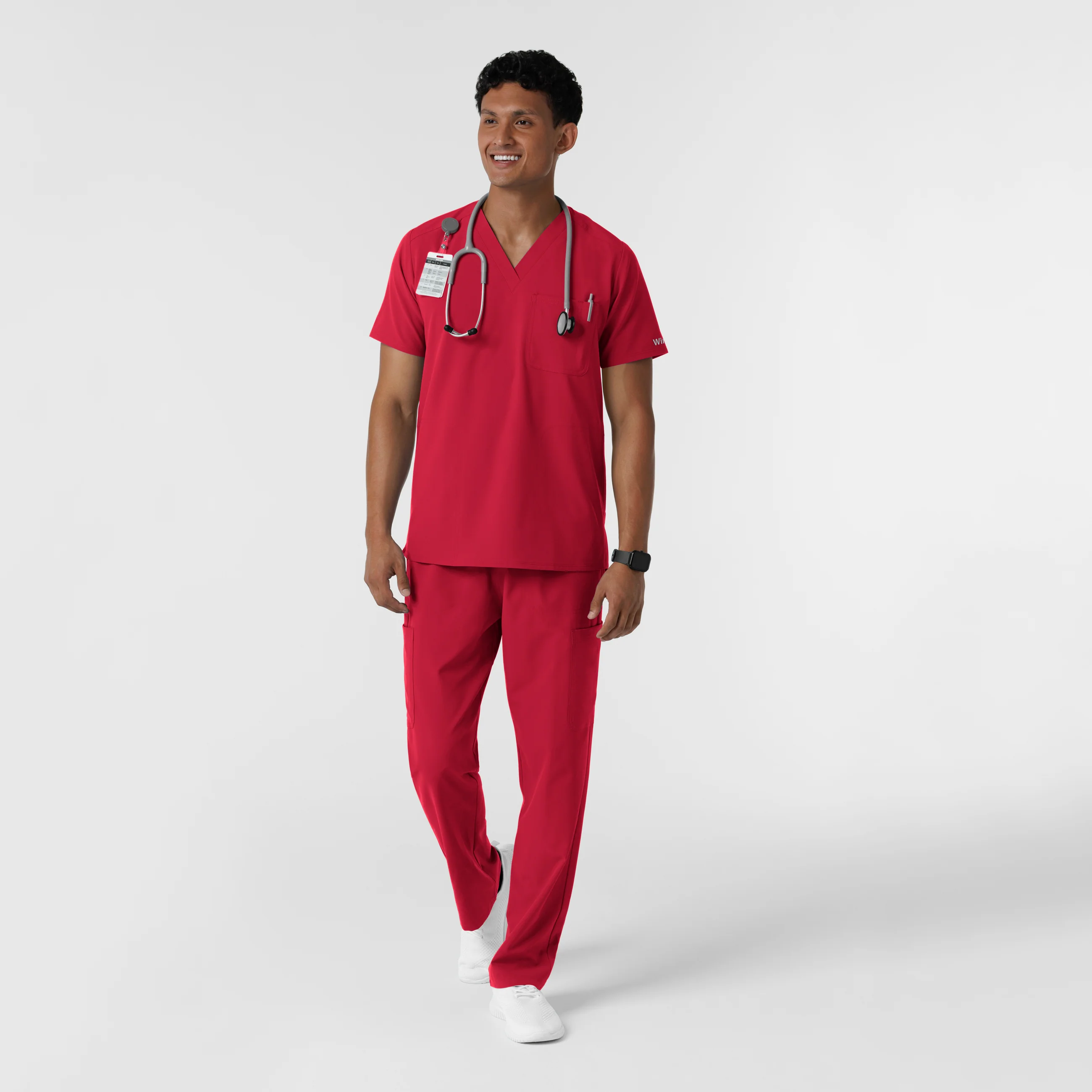 Nurtur Men's V-Neck Scrub Top - Red - Image 3