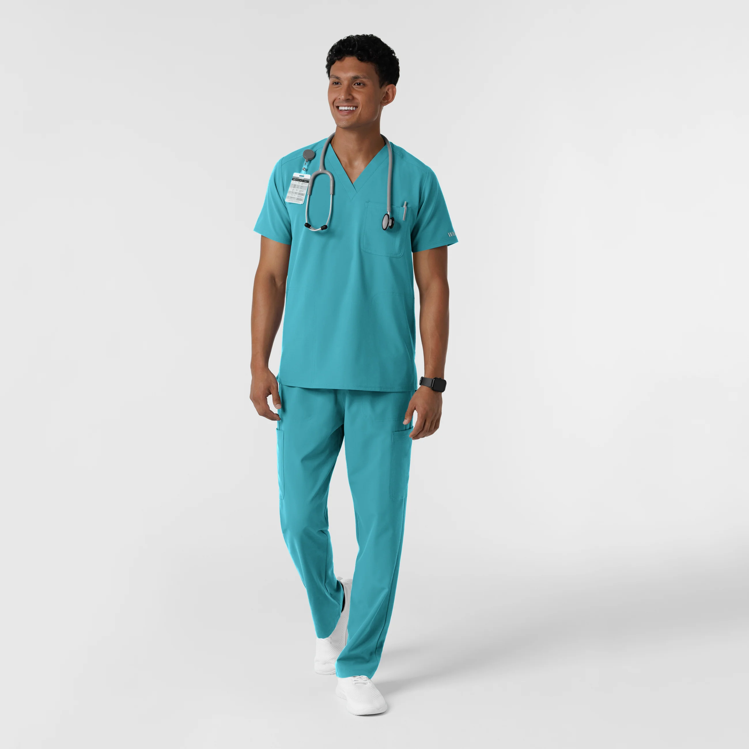 Nurtur Men's V-Neck Scrub Top - Teal Blue - Image 3