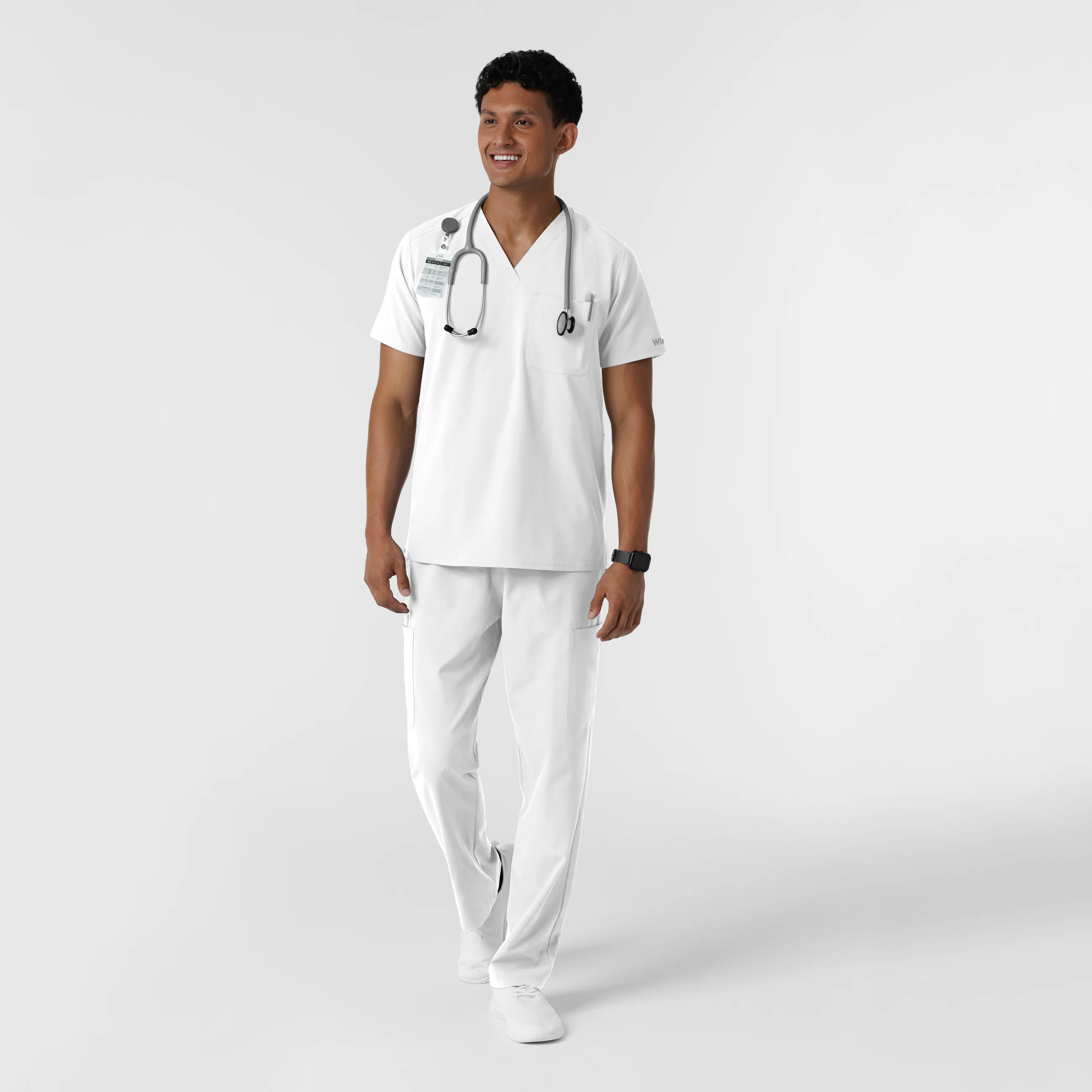 NURTUR Men's V-Neck Scrub Top - White - Image 3