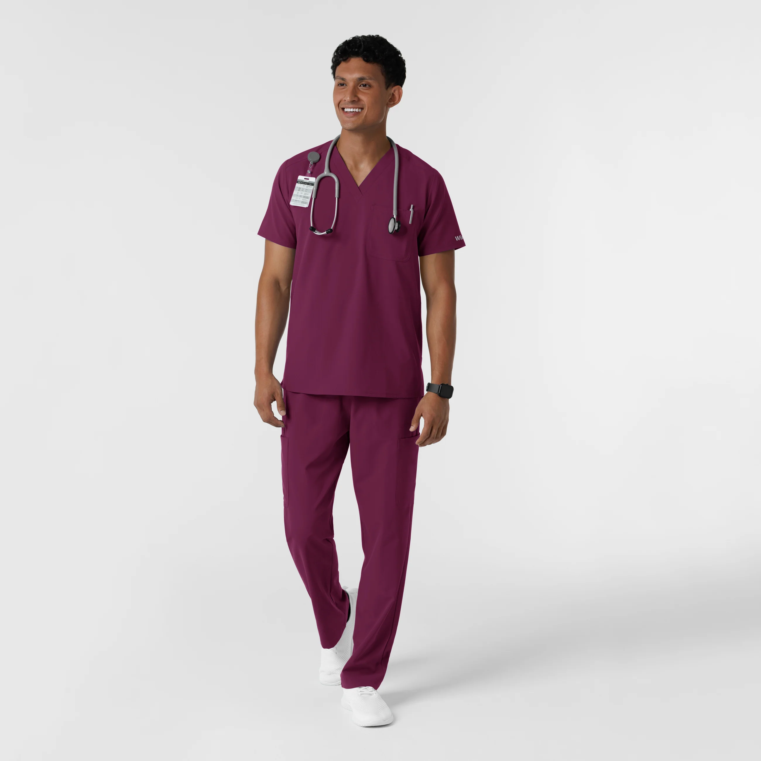 NURTUR Men's V-Neck Scrub Top - Wine - Image 3
