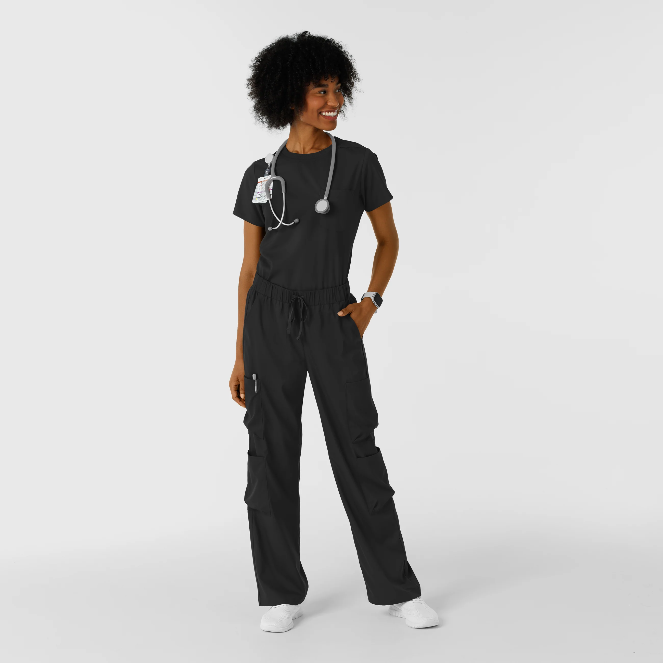Boundless Women's Classic Wide Leg Double Cargo Scrub Pant - Black - Image 3