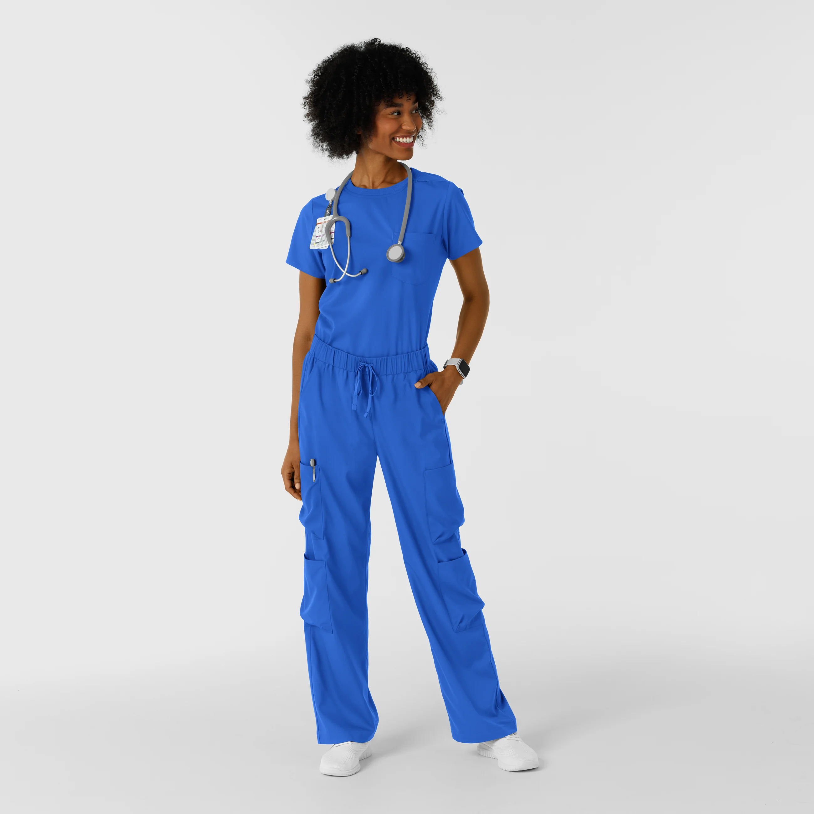 Boundless Women's Classic Wide Leg Double Cargo Scrub Pant - Royal - Image 4