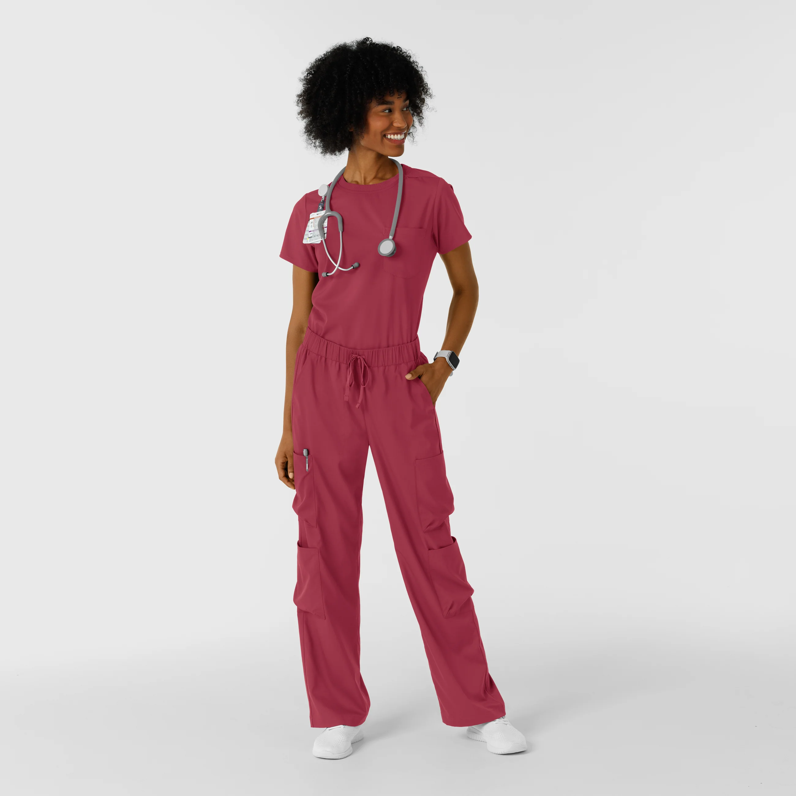 Boundless Women's Classic Wide Leg Double Cargo Scrub Pant - Ruby - Image 3