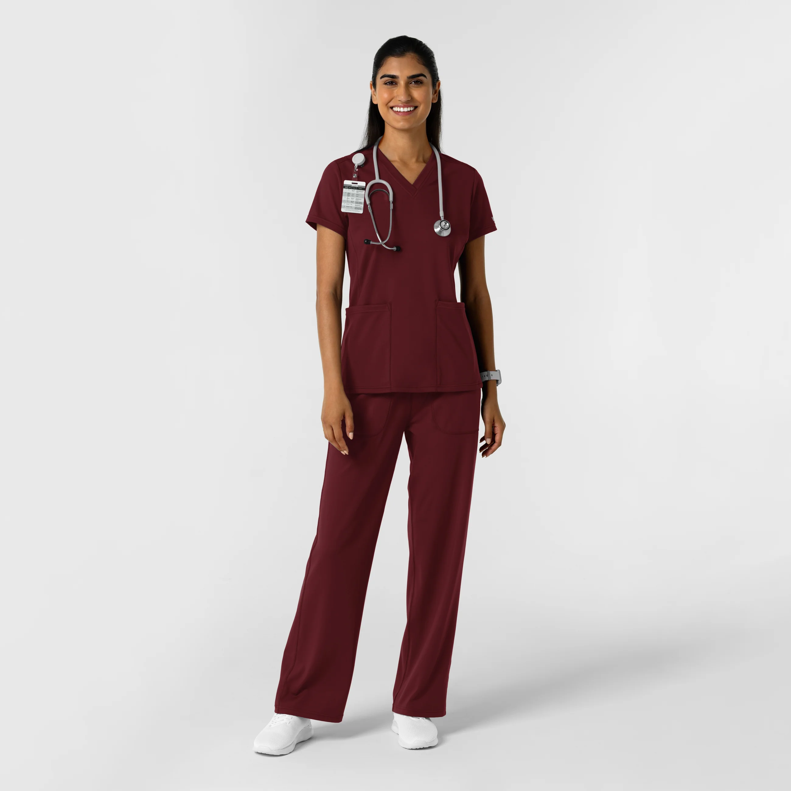 RENEW Knit Women's Wide Leg Scrub Pant - Burgundy - Image 3