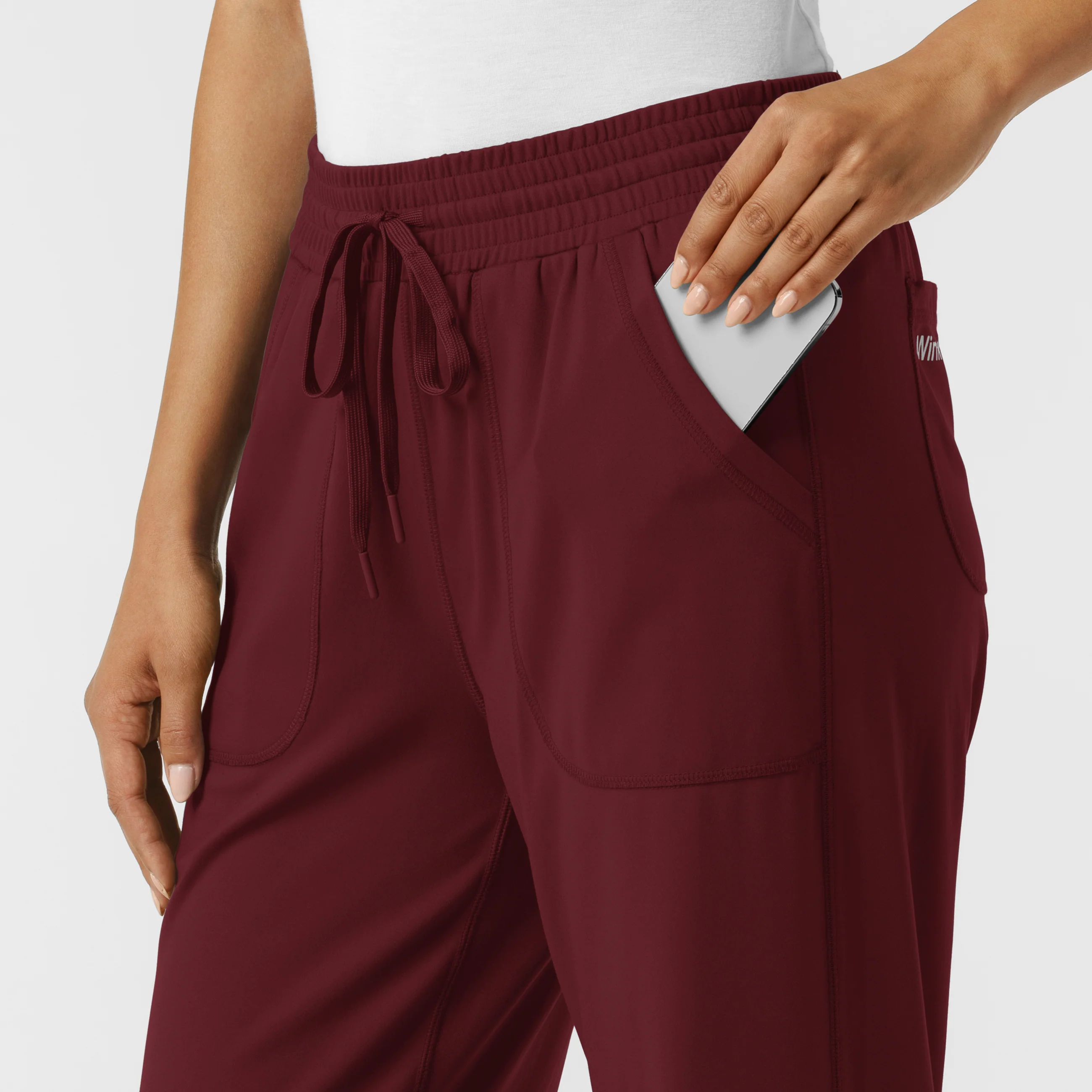RENEW Knit Women's Wide Leg Scrub Pant - Burgundy - Image 8