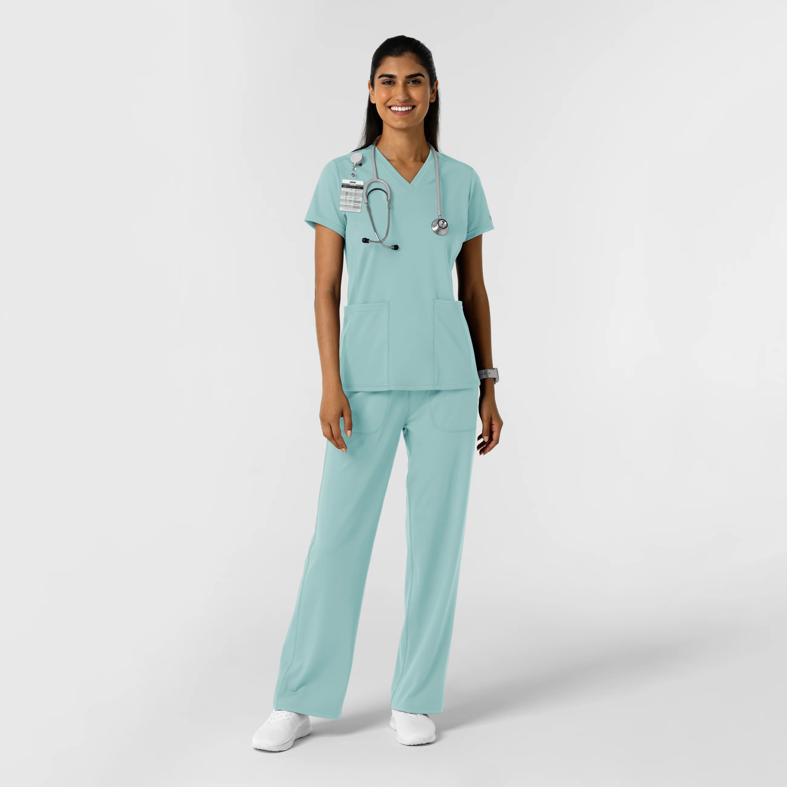 RENEW Knit Women's Wide Leg Scrub Pant - Coastal Blue - Image 3