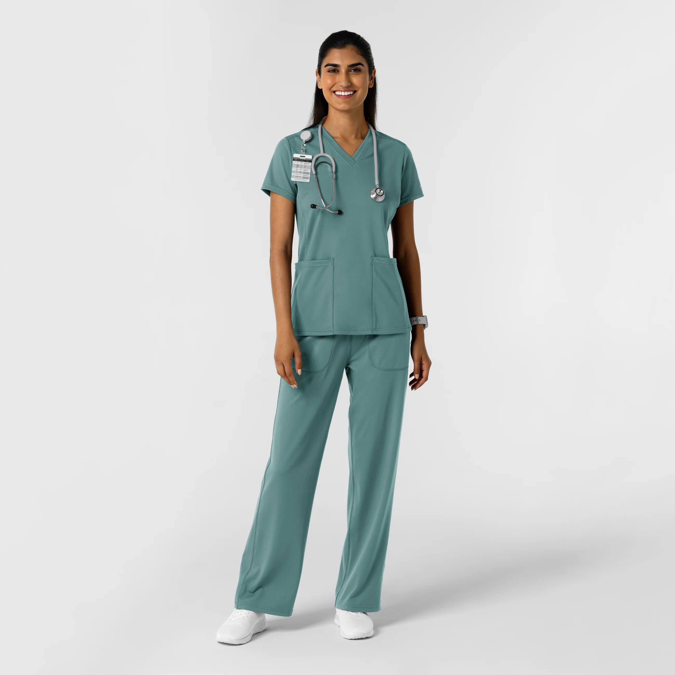 RENEW Knit Women's 2-Pocket Scrub Top - Vintage Teal - Image 3