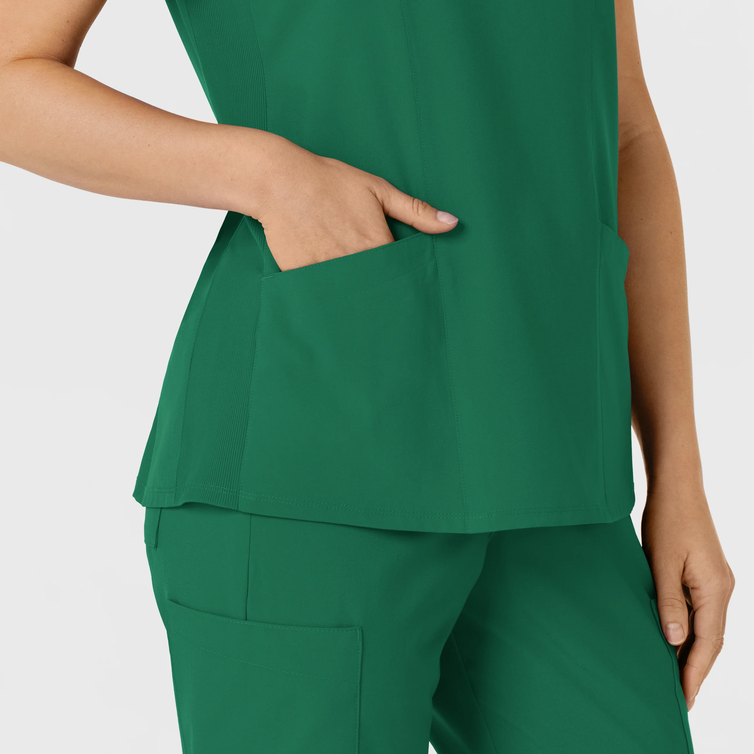 W123 Women's Flex-n-Reach Side Panel V-Neck Scrub Top - Hunter - Image 9