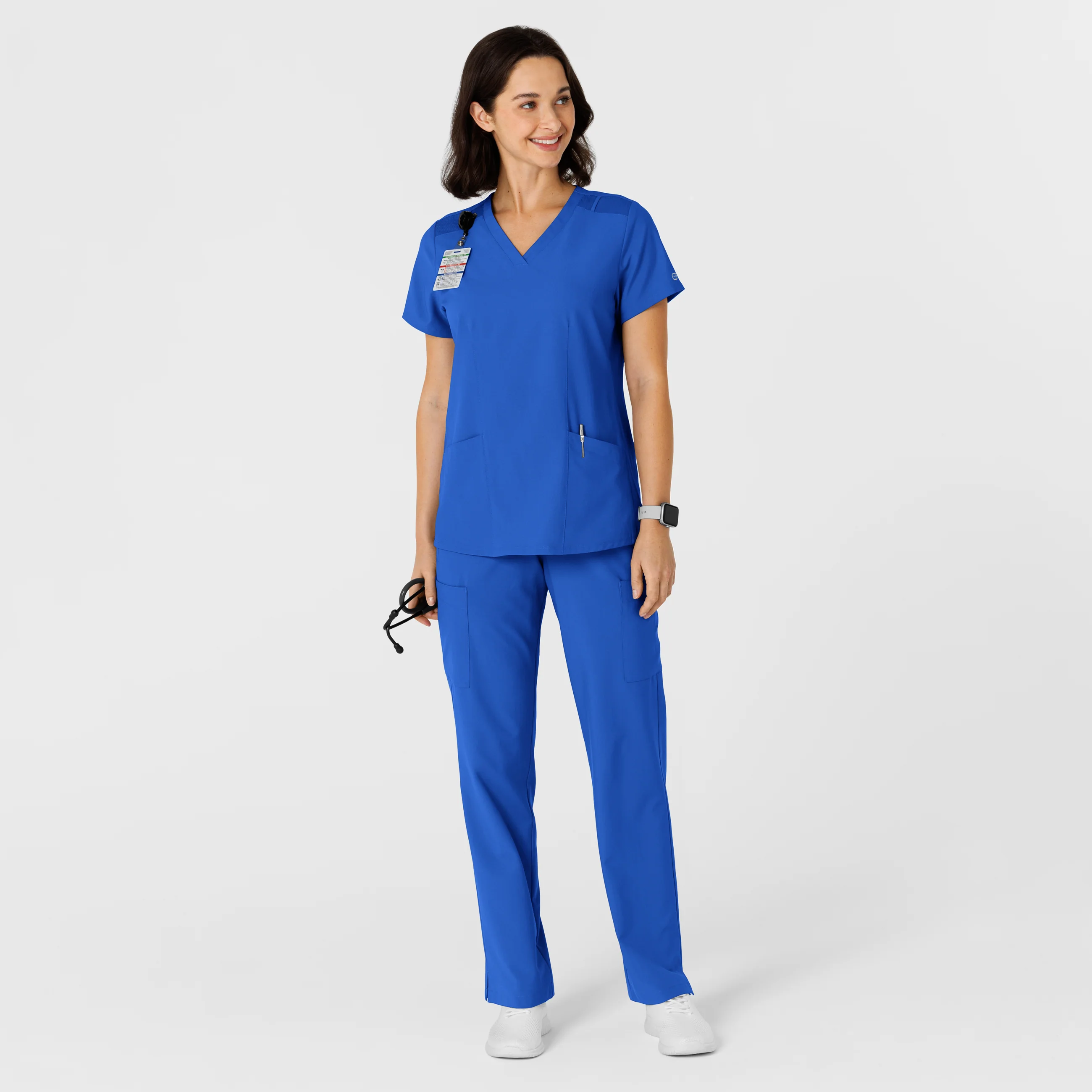 W123 Women's Flex-n-Reach Side Panel V-Neck Scrub Top - Royal - Image 4