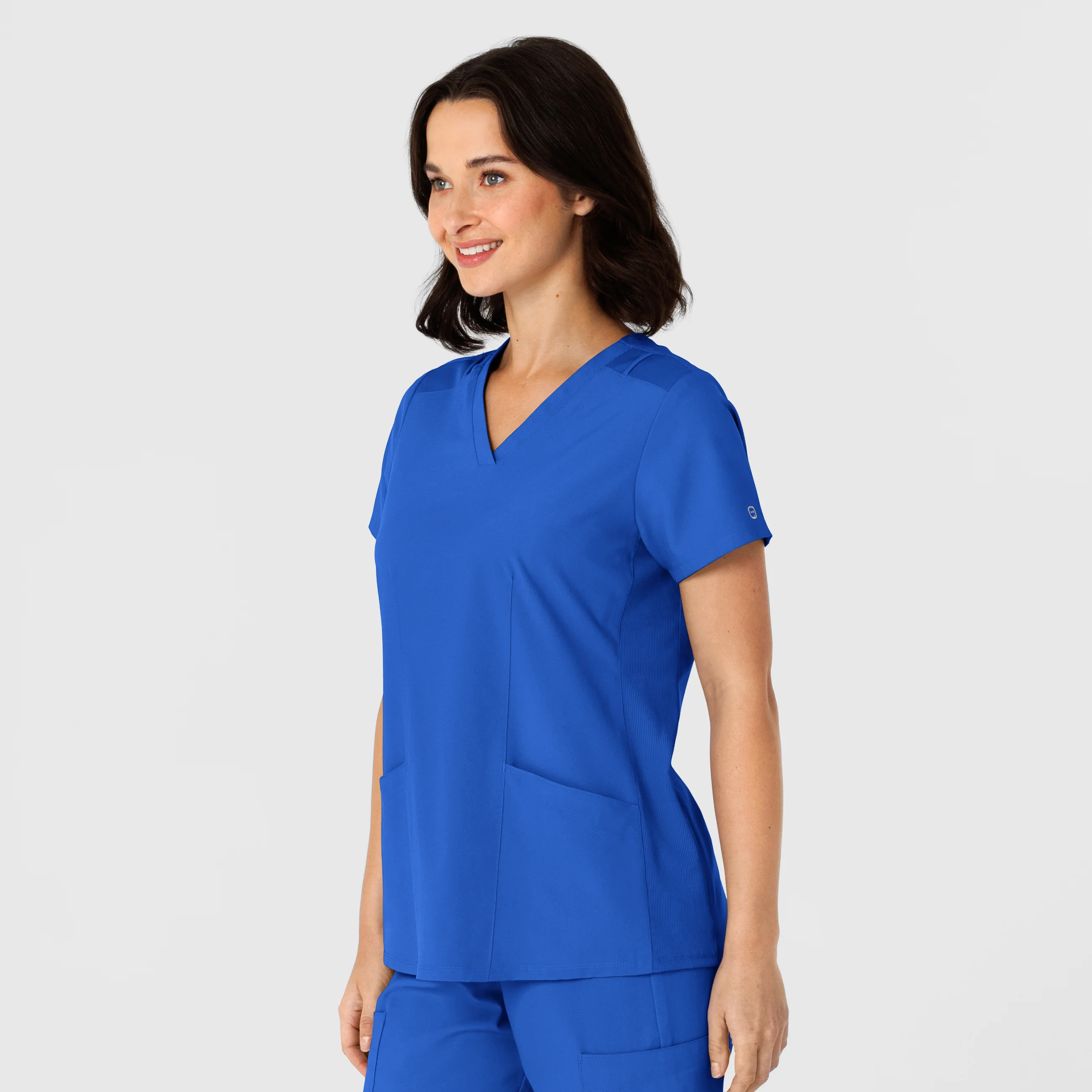 W123 Women's Flex-n-Reach Side Panel V-Neck Scrub Top - Royal - Image 5