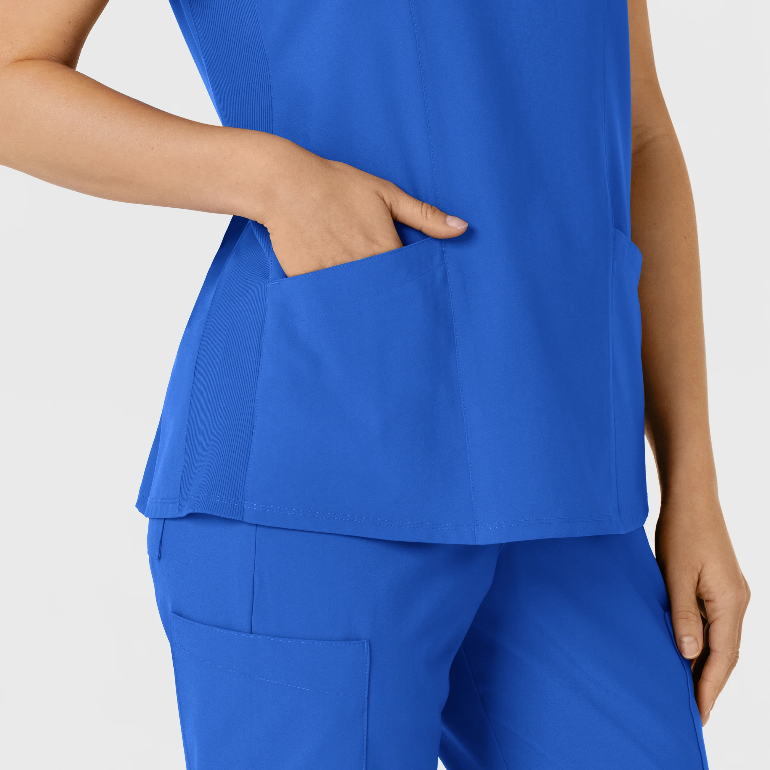 W123 Women's Flex-n-Reach Side Panel V-Neck Scrub Top - Royal - Image 9