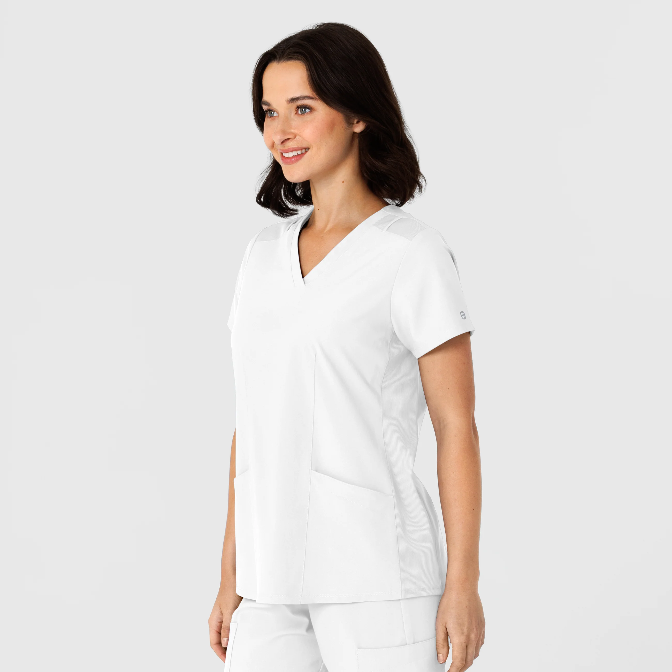 W123 Women's Flex-n-Reach Side Panel V-Neck Scrub Top - White - Image 4