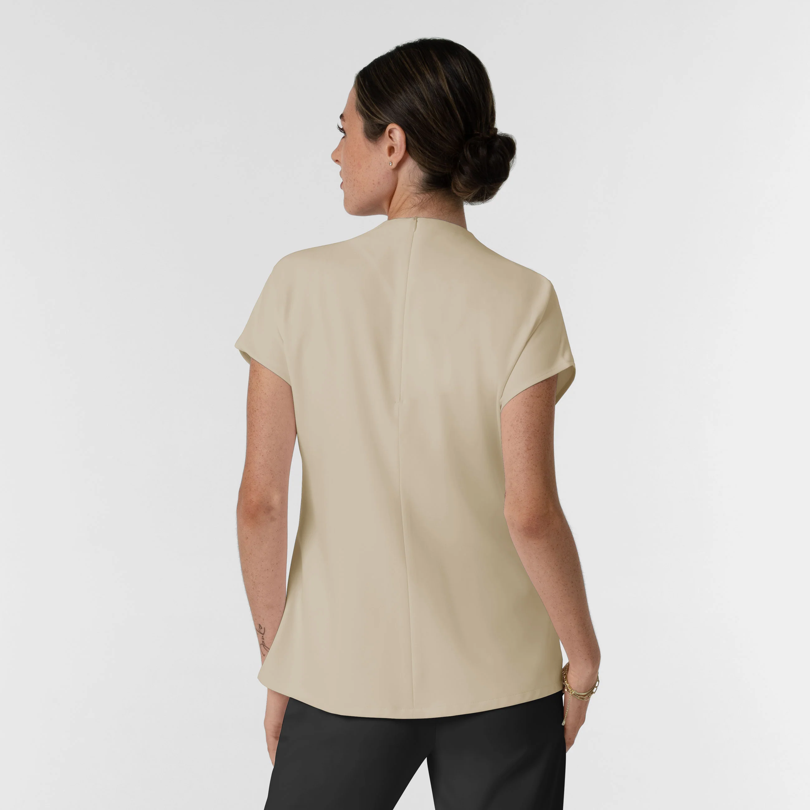 BLK Edit Women's Mock Neck Scrub Blouse - Coconut Milk - Image 3