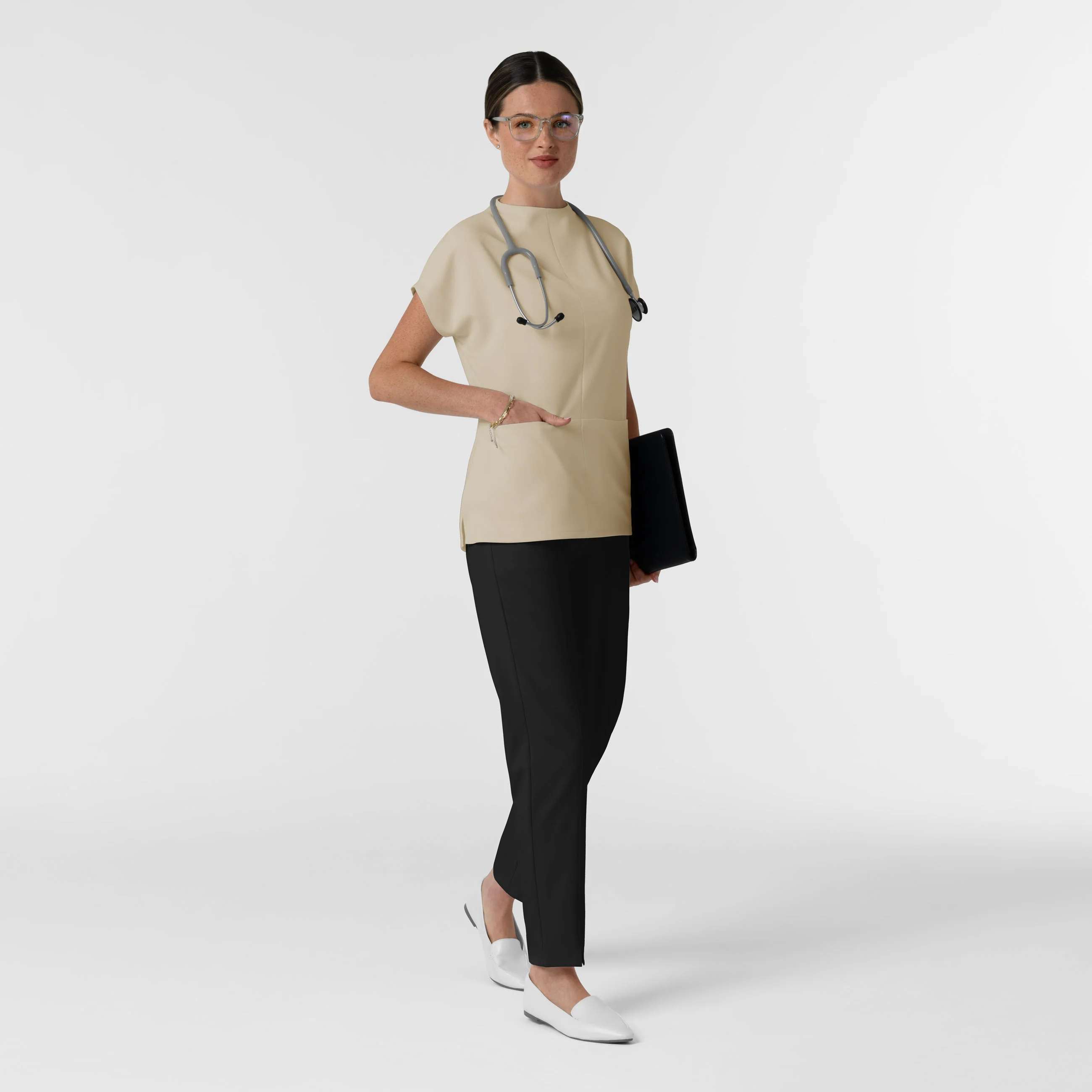 BLK Edit Women's Mock Neck Scrub Blouse - Coconut Milk - Image 4