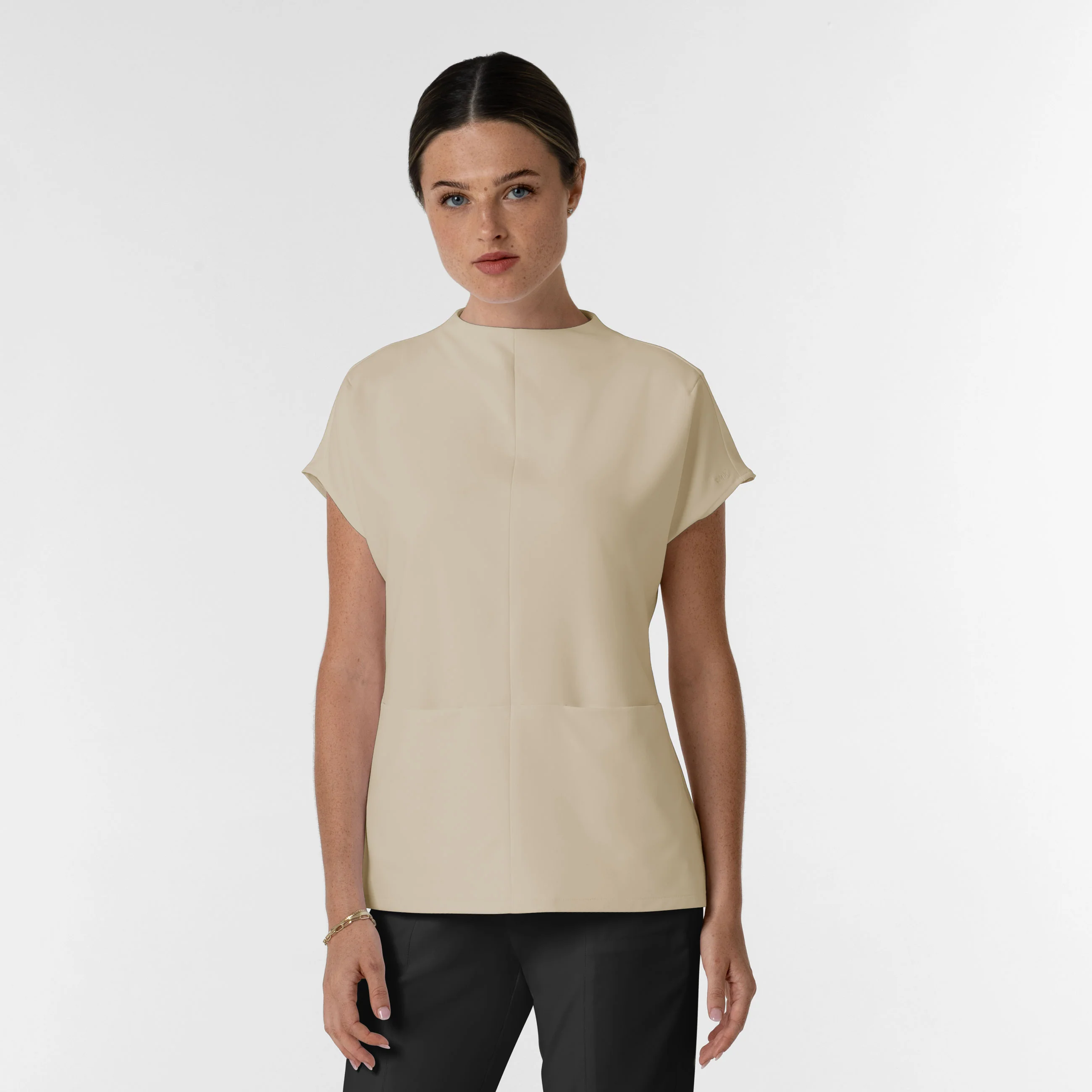 BLK Edit Women's Mock Neck Scrub Blouse - Coconut Milk - Image 5
