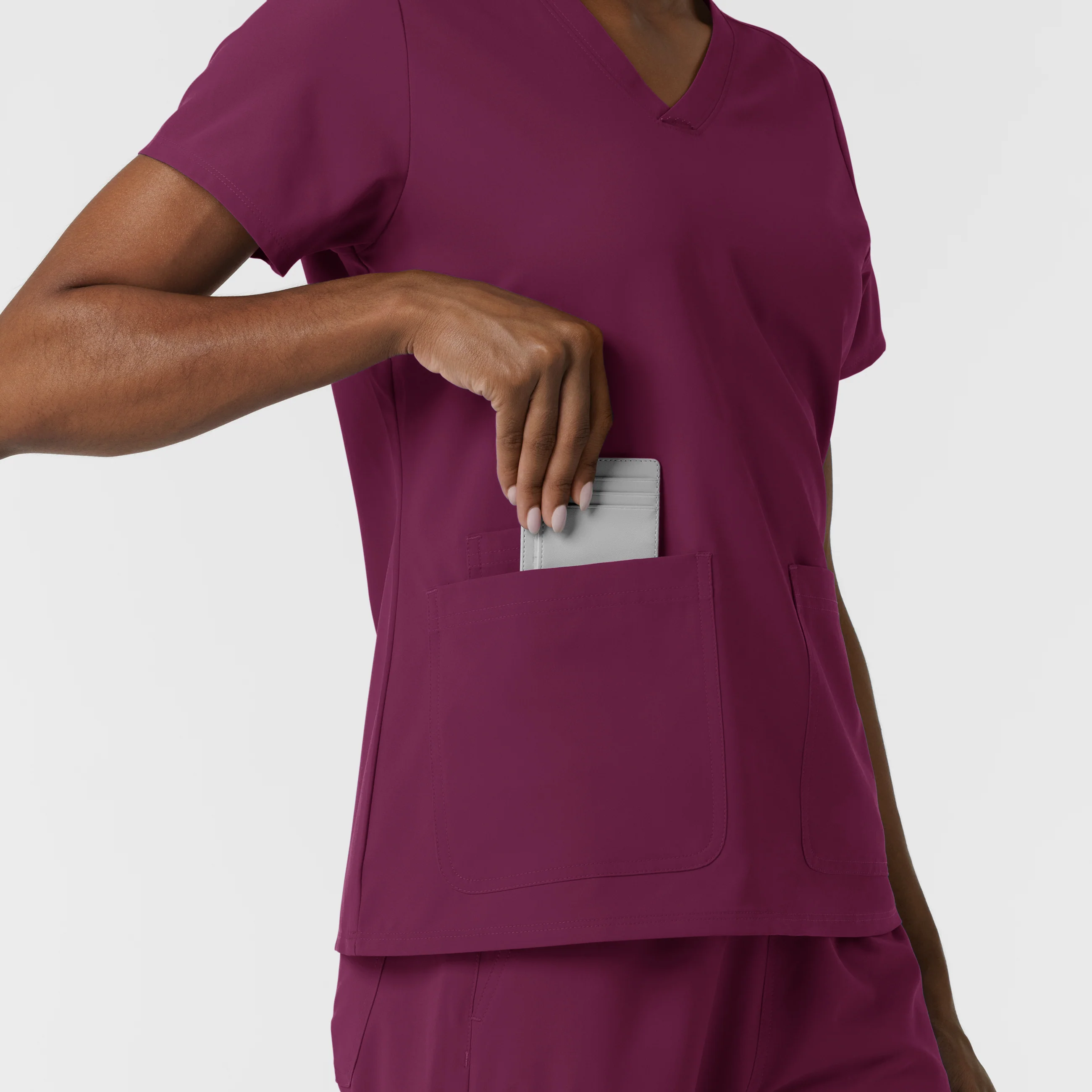 NURTUR Women's V-Neck Scrub Top - Wine - Image 8