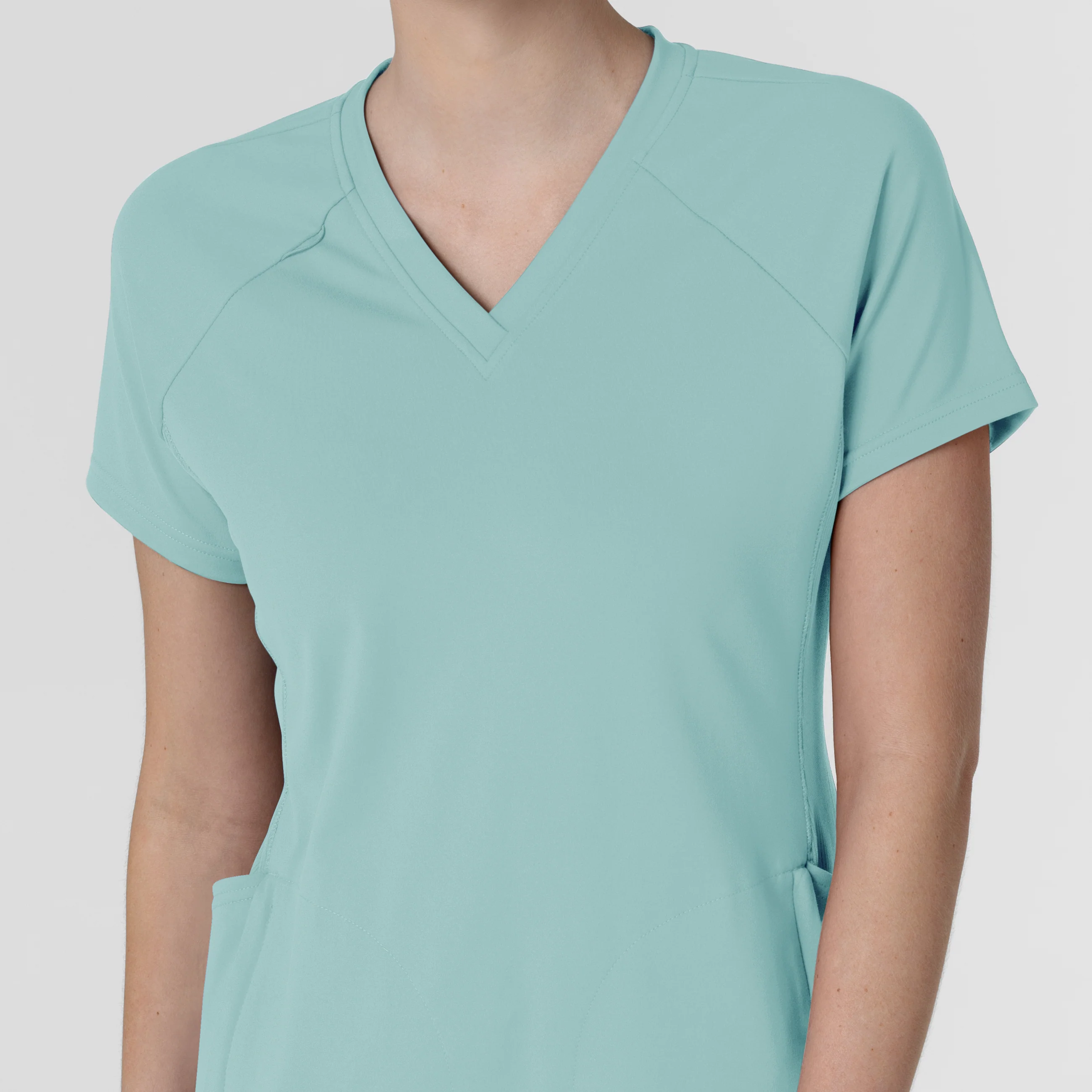 RENEW Knit Women's Flex-n-Reach V-Neck Raglan Scrub Top - Coastal Blue - Image 5