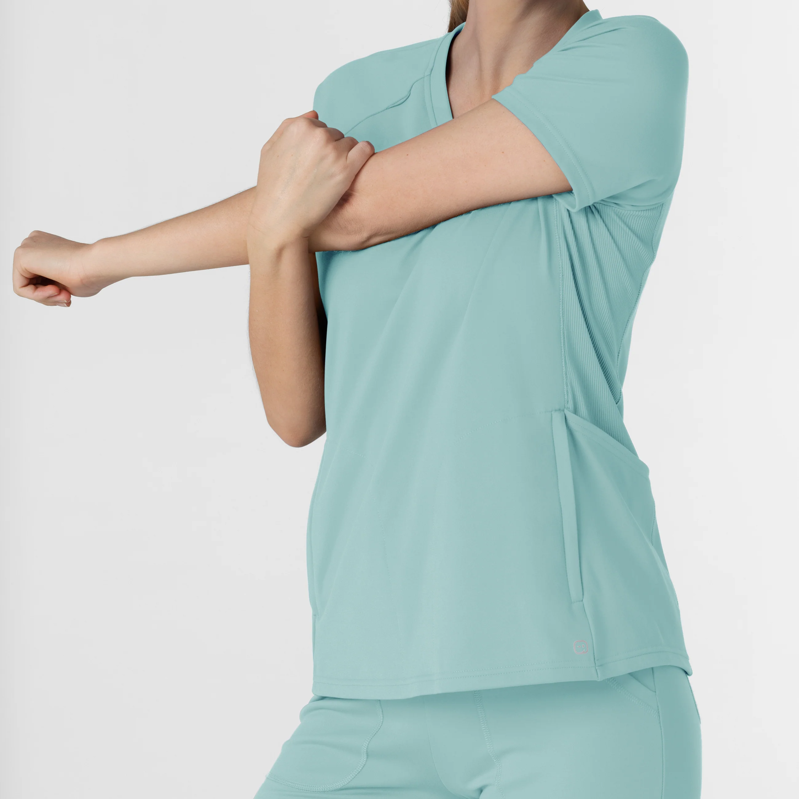 RENEW Knit Women's Flex-n-Reach V-Neck Raglan Scrub Top - Coastal Blue - Image 9