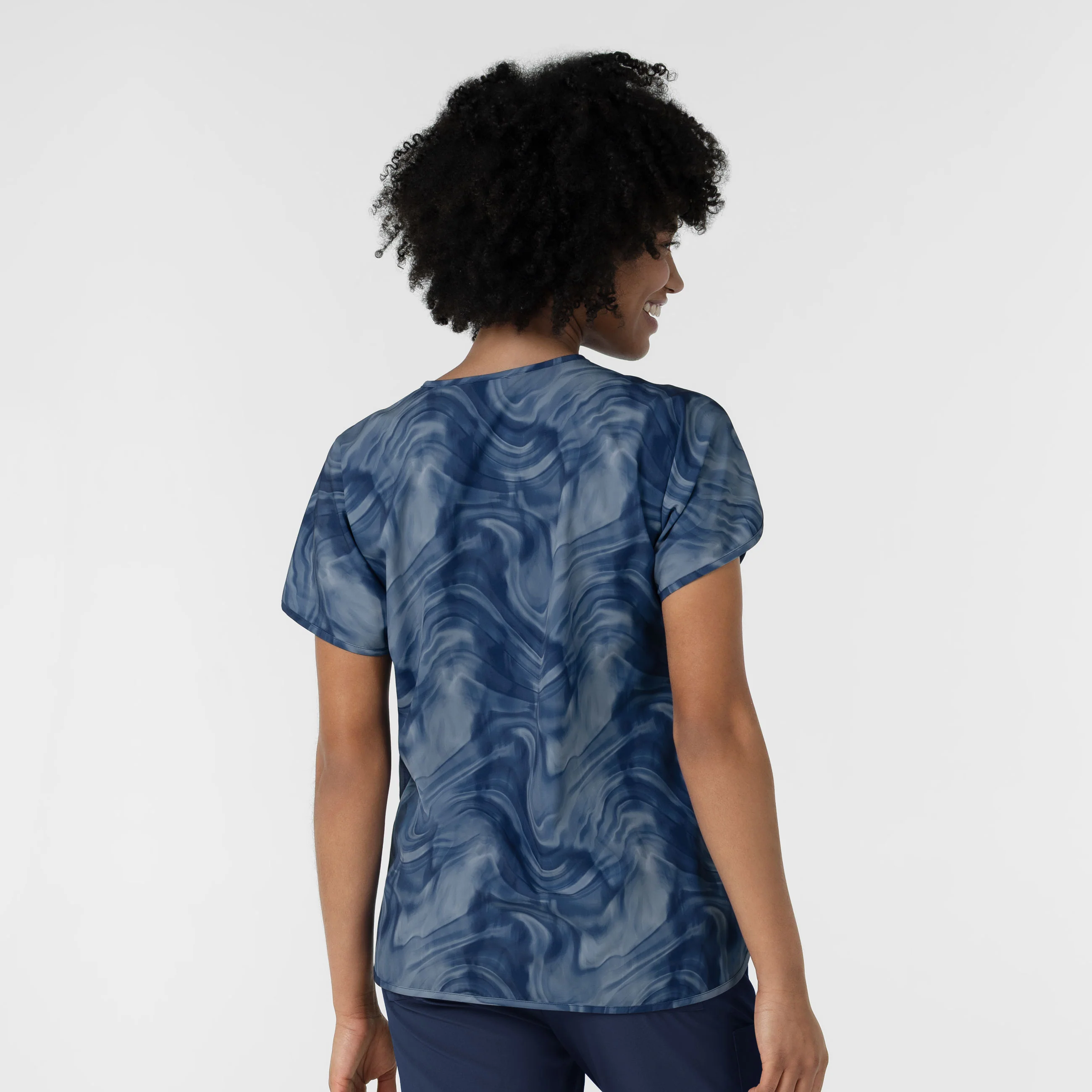 Women's Dolman Print Scrub Top - Dreamy Daze Navy Tonal - Image 2