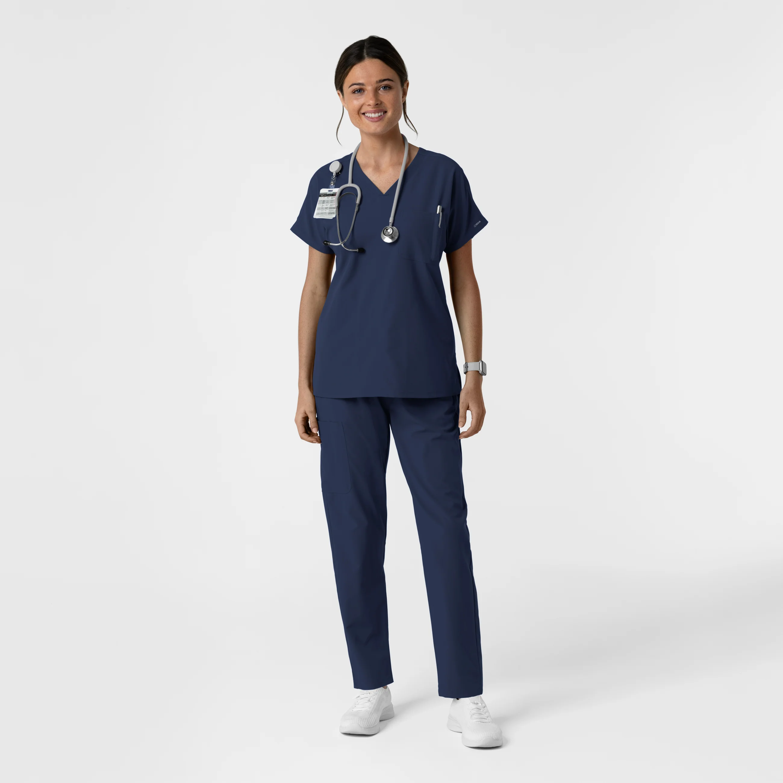 NURTUR Women's Drop Shoulder Tunic Scrub Top - Navy - Image 3
