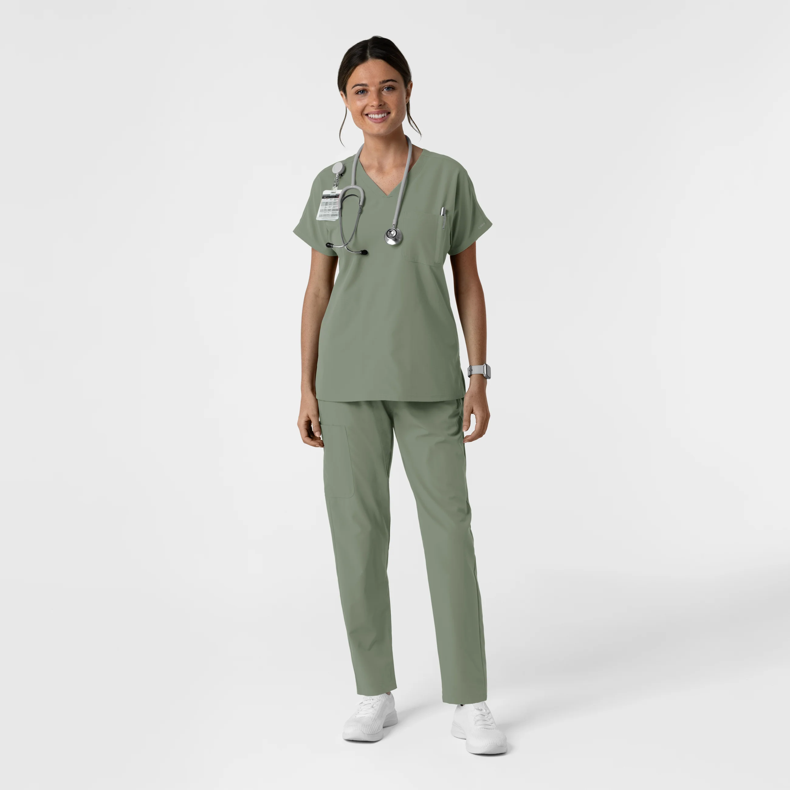 NURTUR Women's Drop Shoulder Tunic Scrub Top - Sage - Image 3