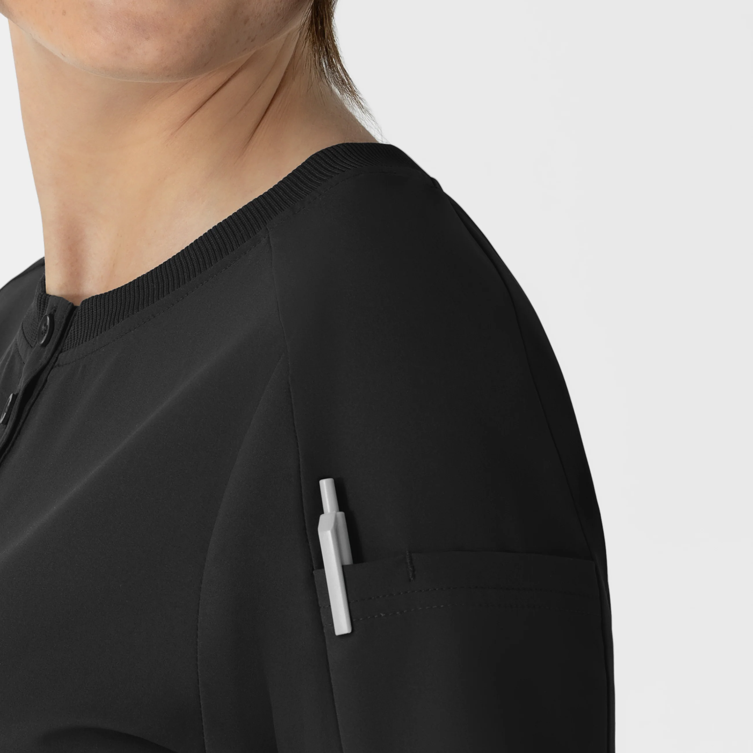 RENEW Women's Tuck-In Henley Scrub Top - Black - Image 6