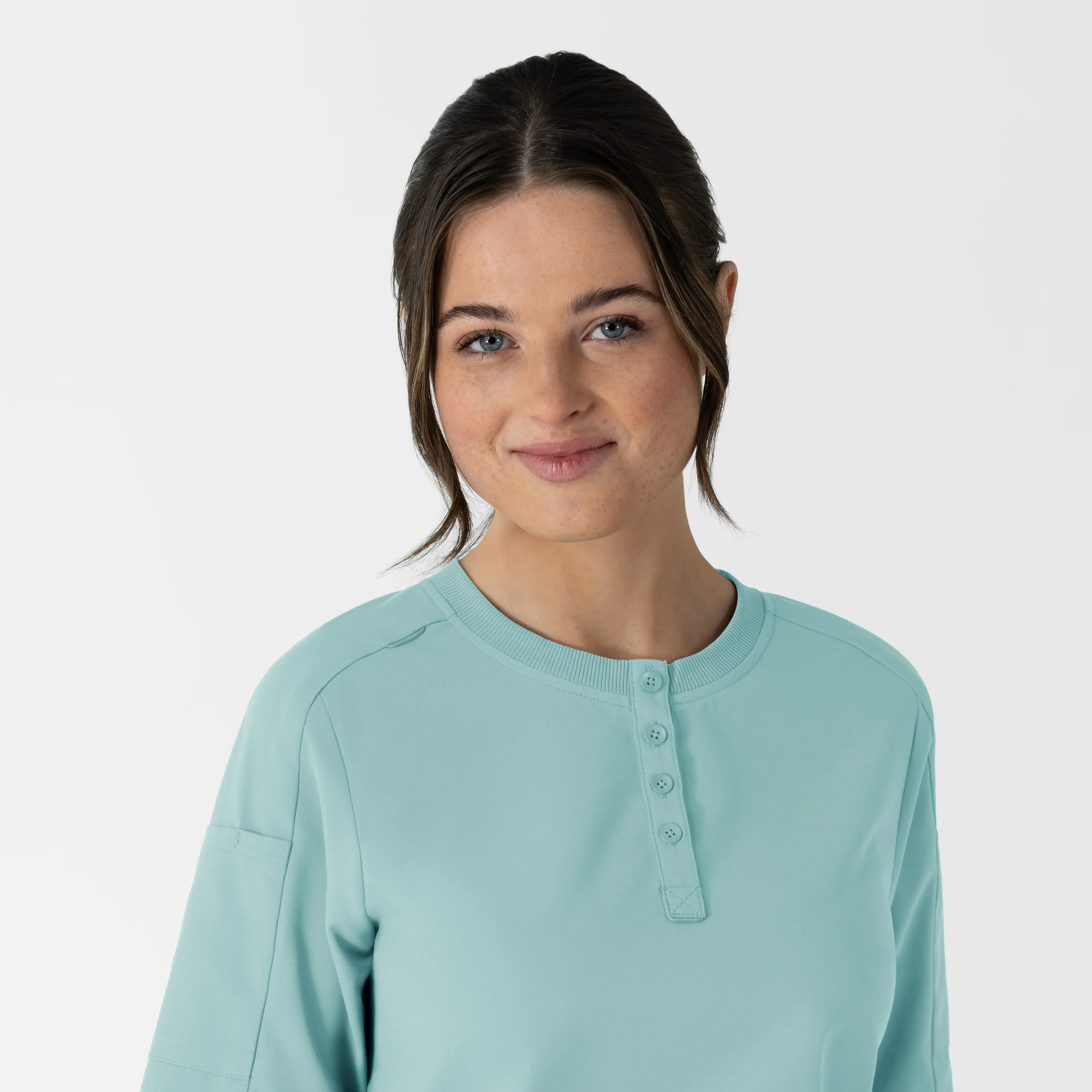RENEW Women's Tuck-In Henley Scrub Top - Coastal Blue - Image 9