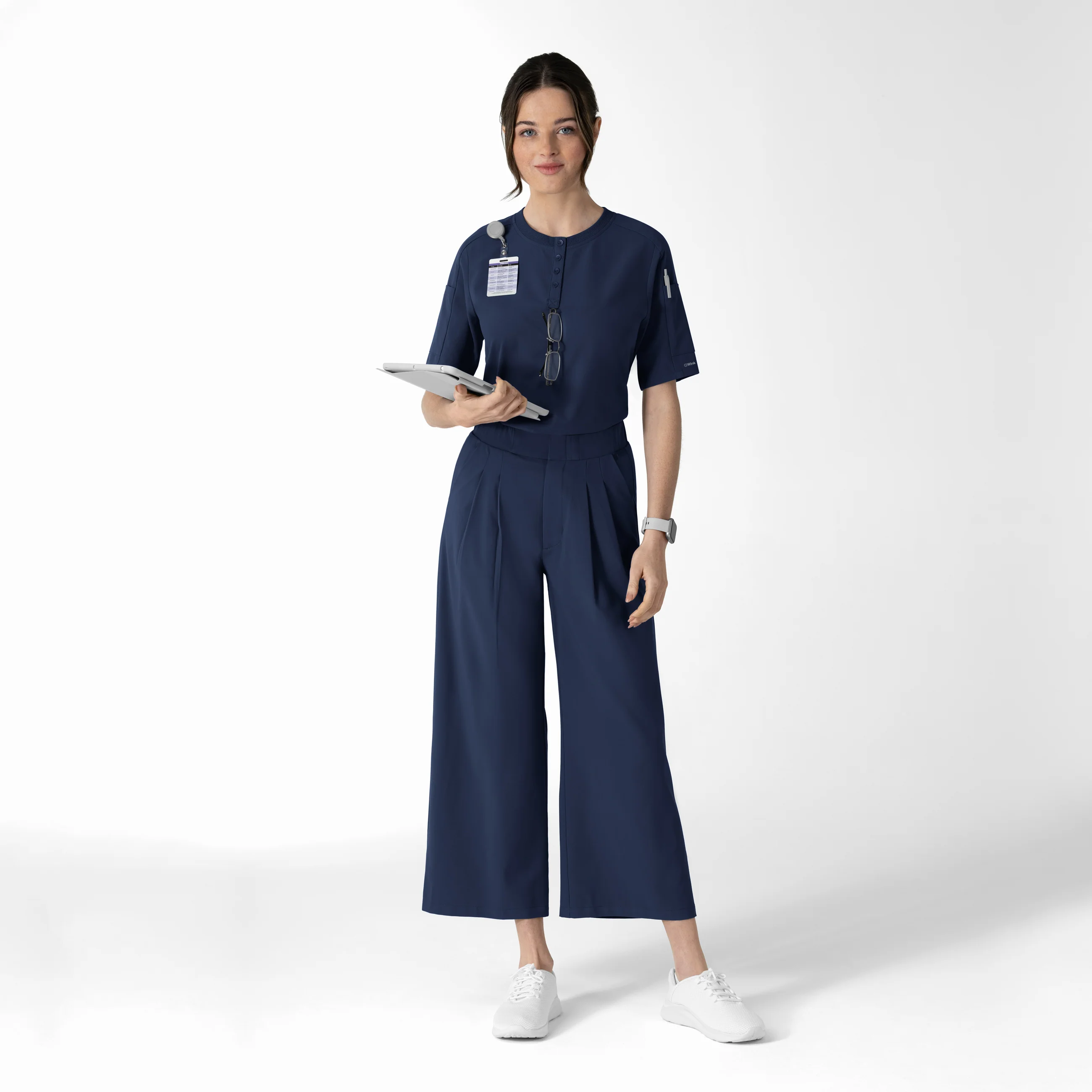 RENEW Women's Cropped Wide Leg Scrub Trouser - Navy - Image 3