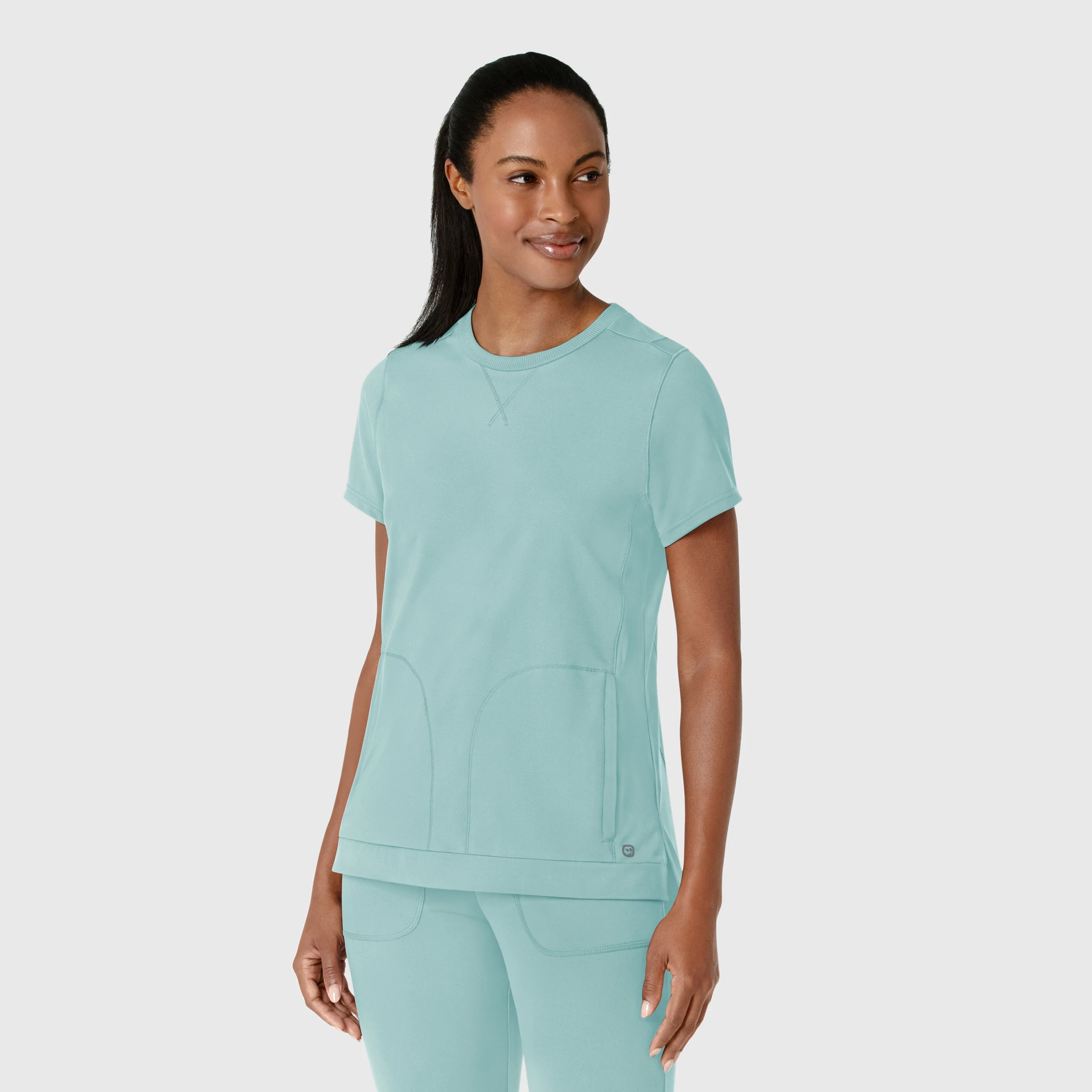 RENEW Knit Women's Flex-n-Reach Crew Neck Scrub Top - Coastal Blue - Image 4