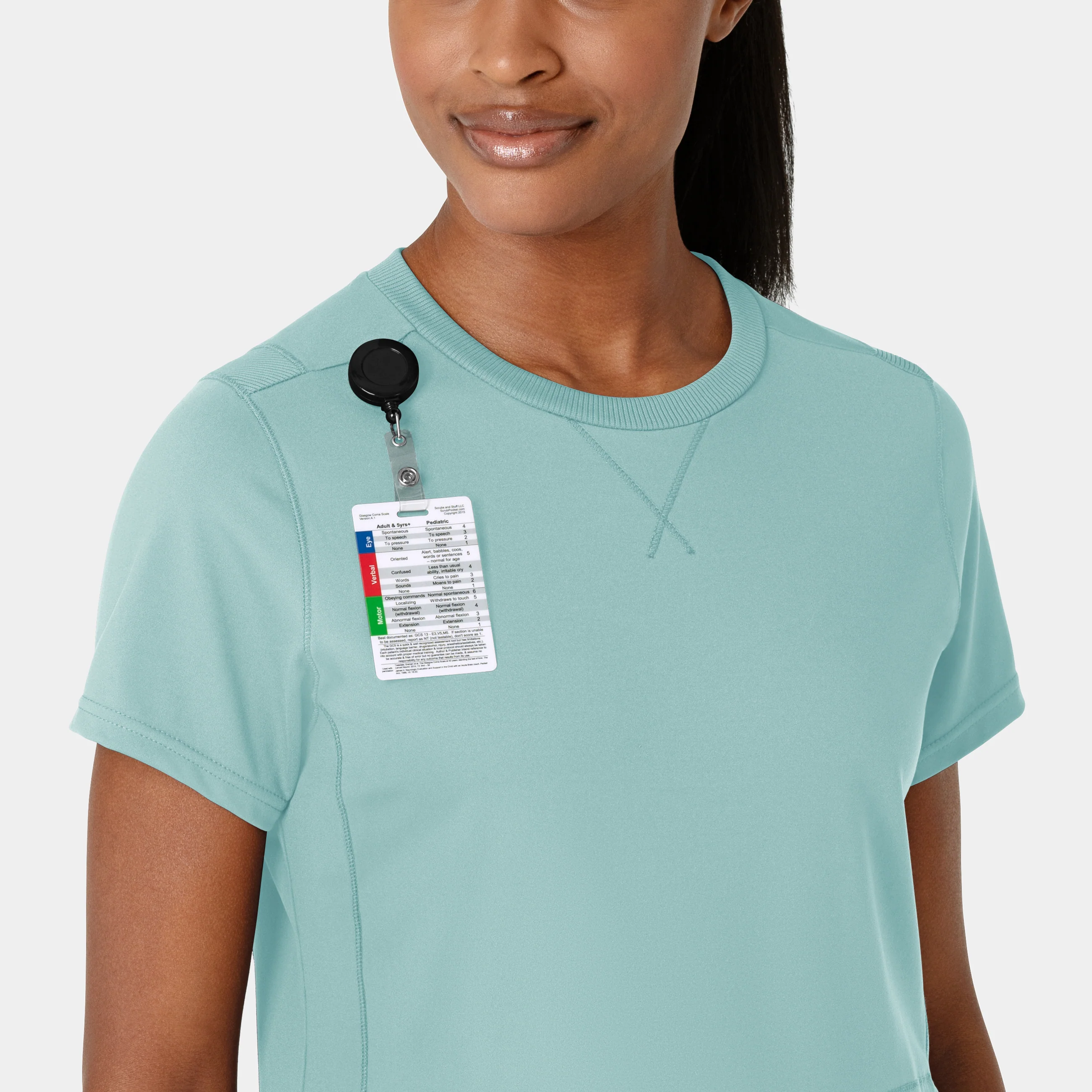 RENEW Knit Women's Flex-n-Reach Crew Neck Scrub Top - Coastal Blue - Image 5
