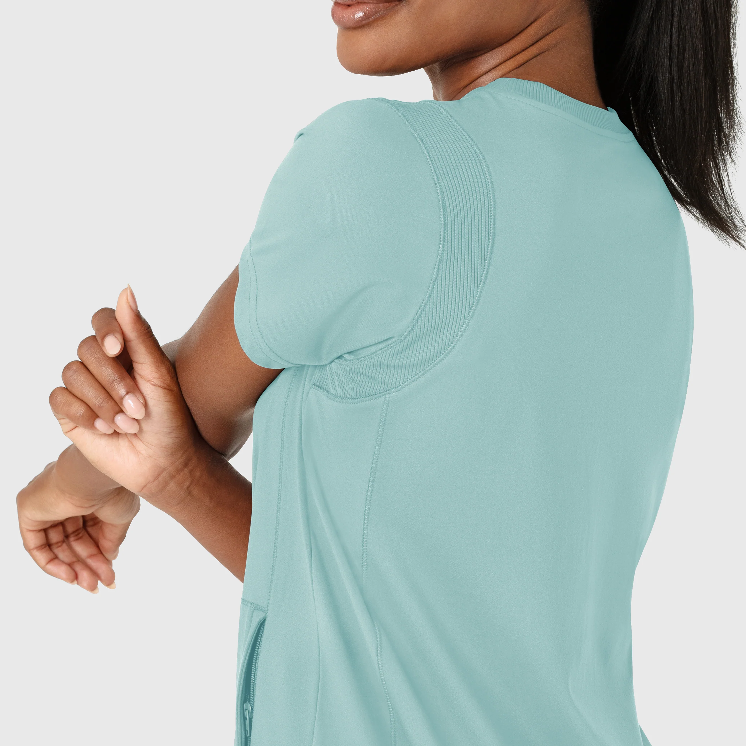 RENEW Knit Women's Flex-n-Reach Crew Neck Scrub Top - Coastal Blue - Image 7
