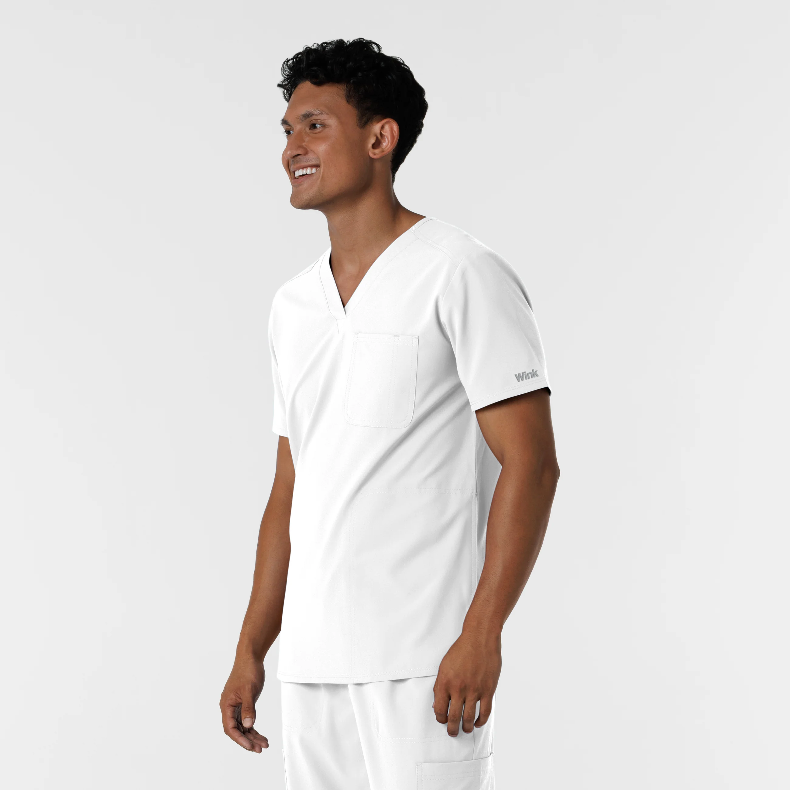 NURTUR Men's V-Neck Scrub Top - White - Image 4