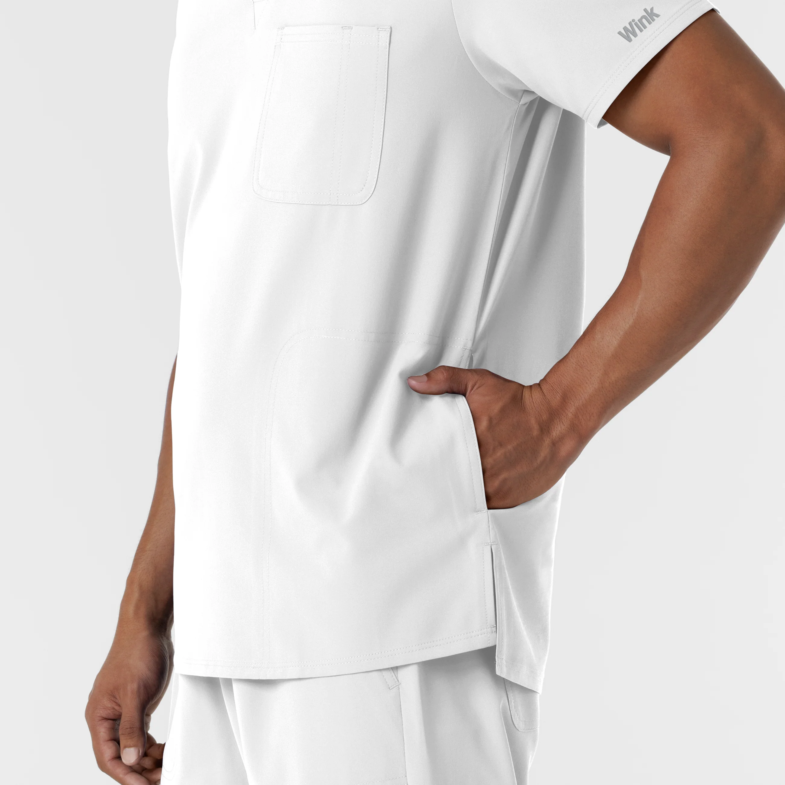NURTUR Men's V-Neck Scrub Top - White - Image 8