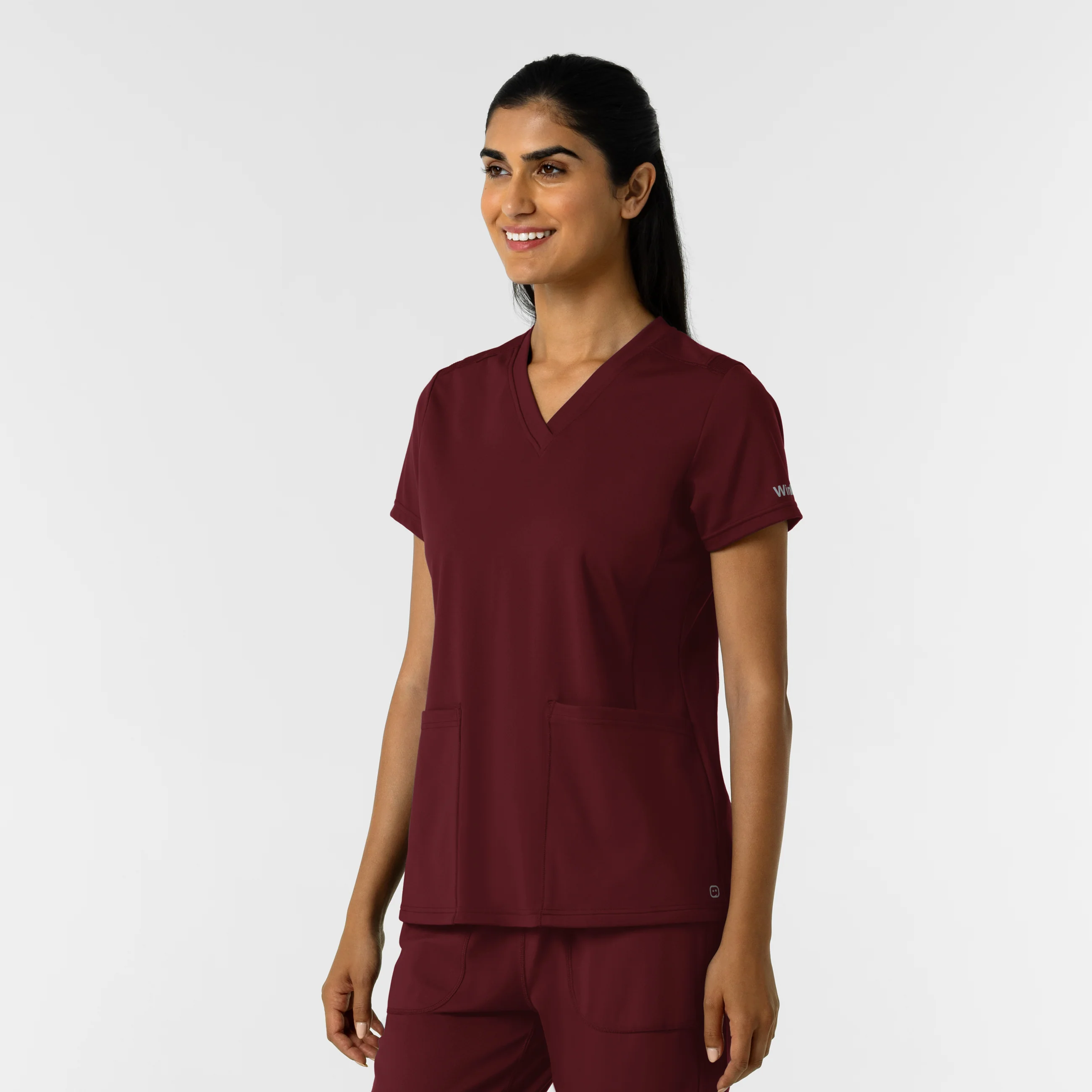 RENEW Knit Women's 2-Pocket Scrub Top - Burgundy - Image 4