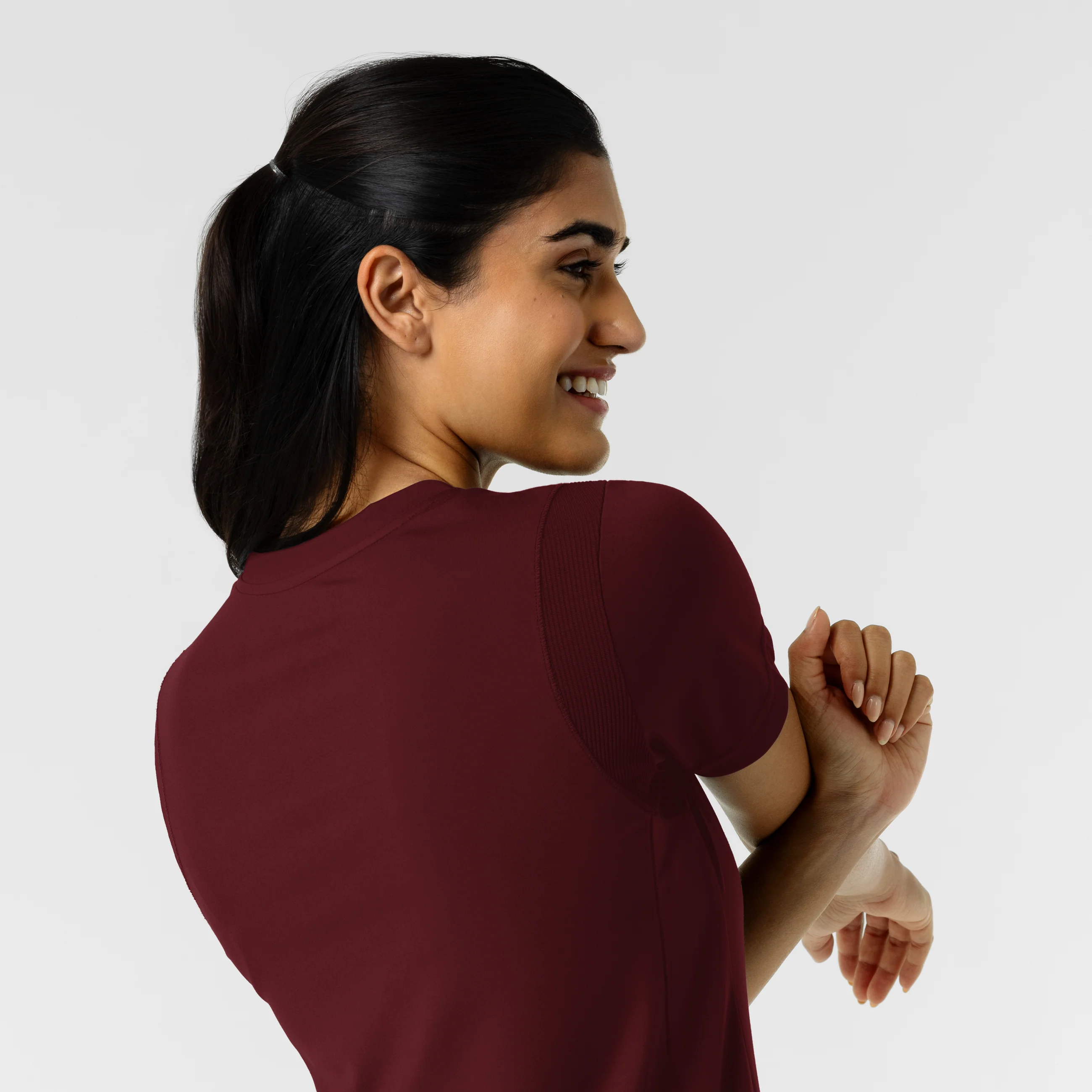 RENEW Knit Women's 2-Pocket Scrub Top - Burgundy - Image 9