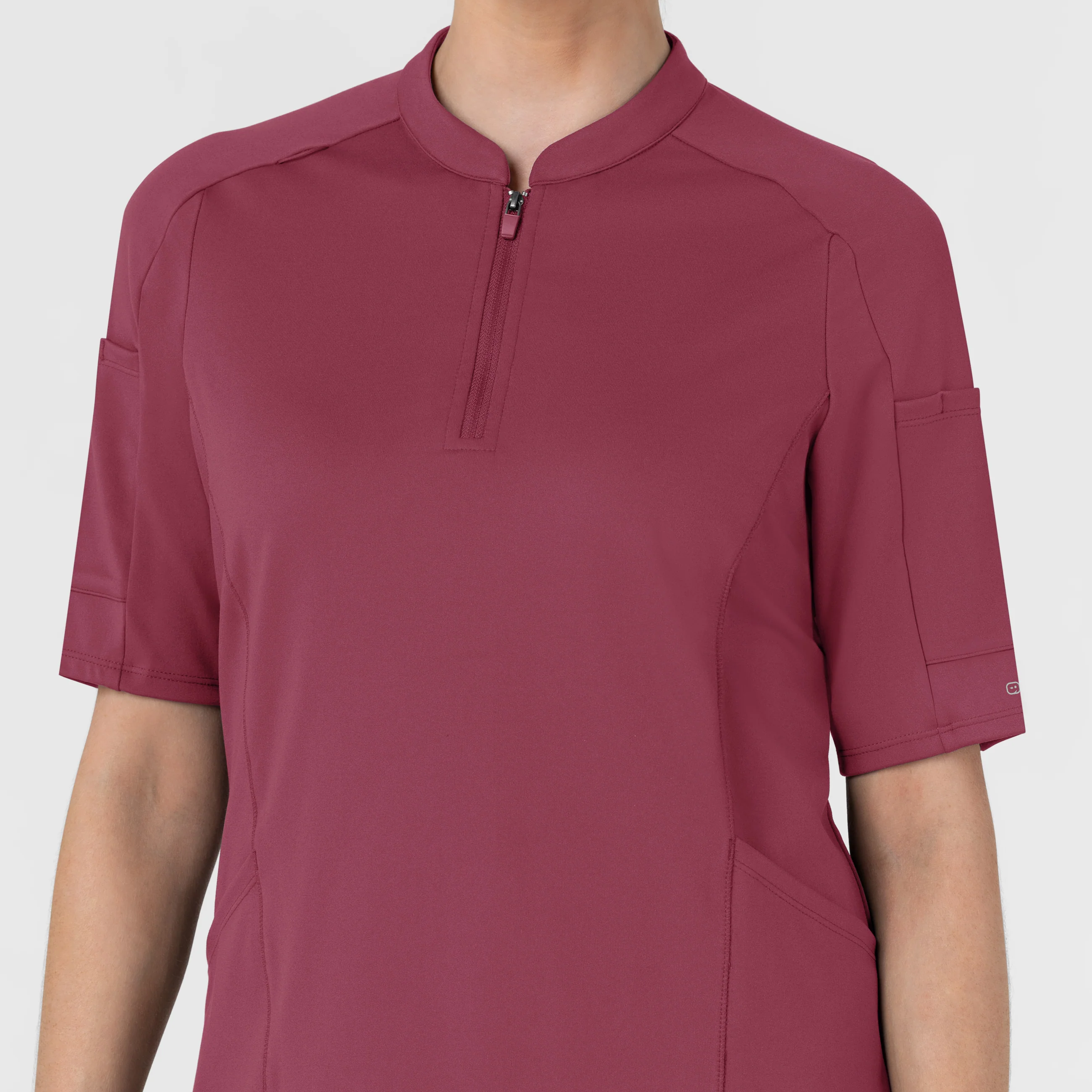 RENEW Knit Women's The Rounds Half-Zip Mid Sleeve Scrub Top - Carnation - Image 11