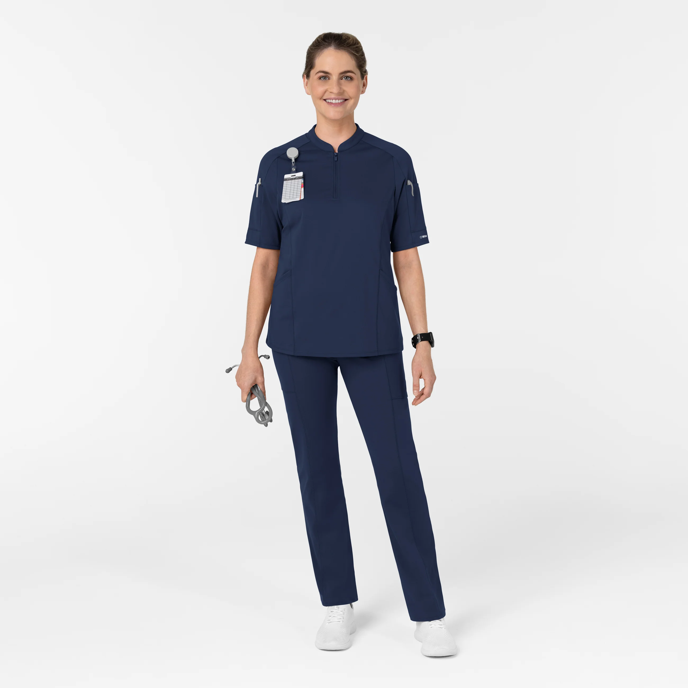 RENEW Knit Women's The Rounds Half-Zip Mid Sleeve Scrub Top - Navy - Image 3