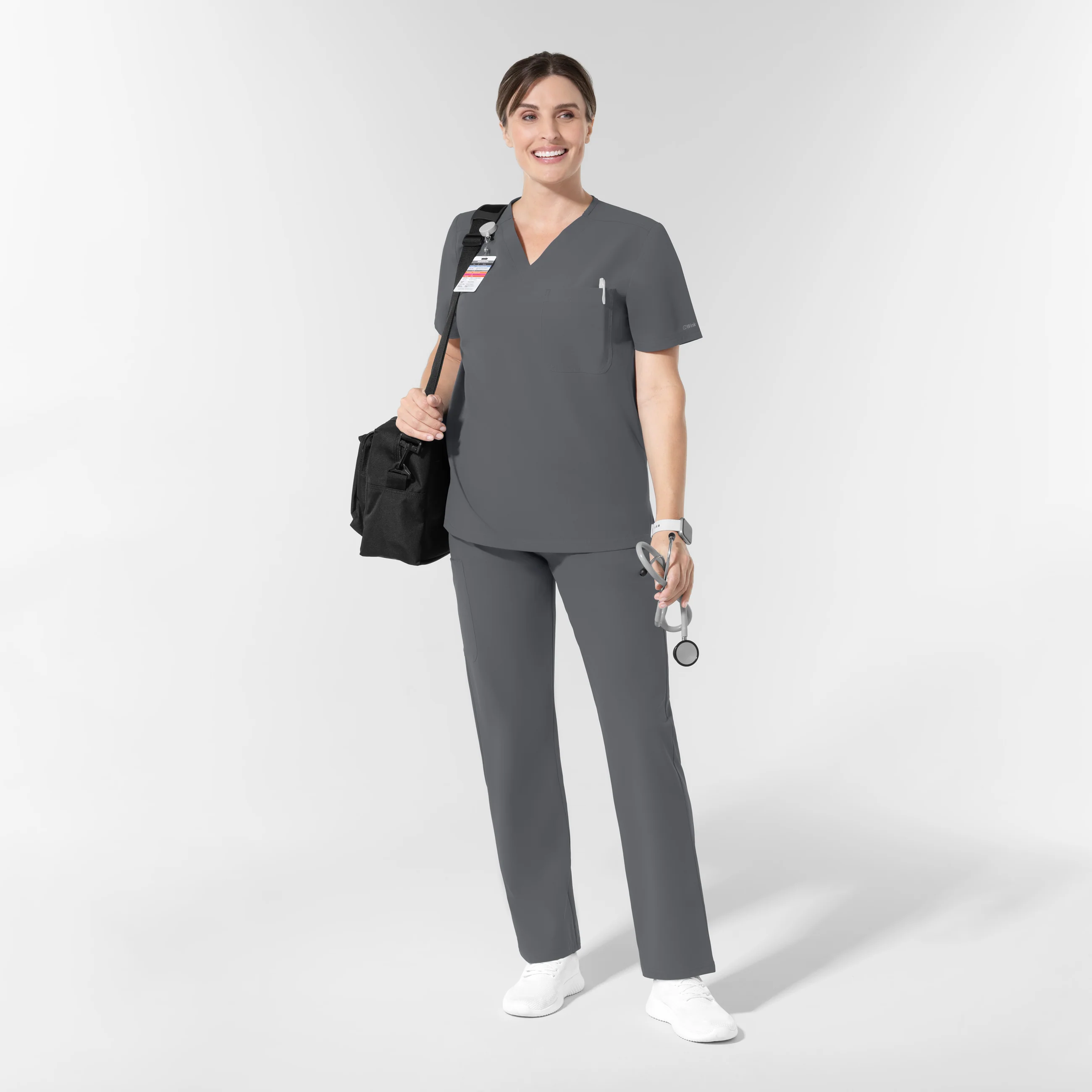 NURTUR Unisex V-Neck Scrub Top - Pewter - Image 3