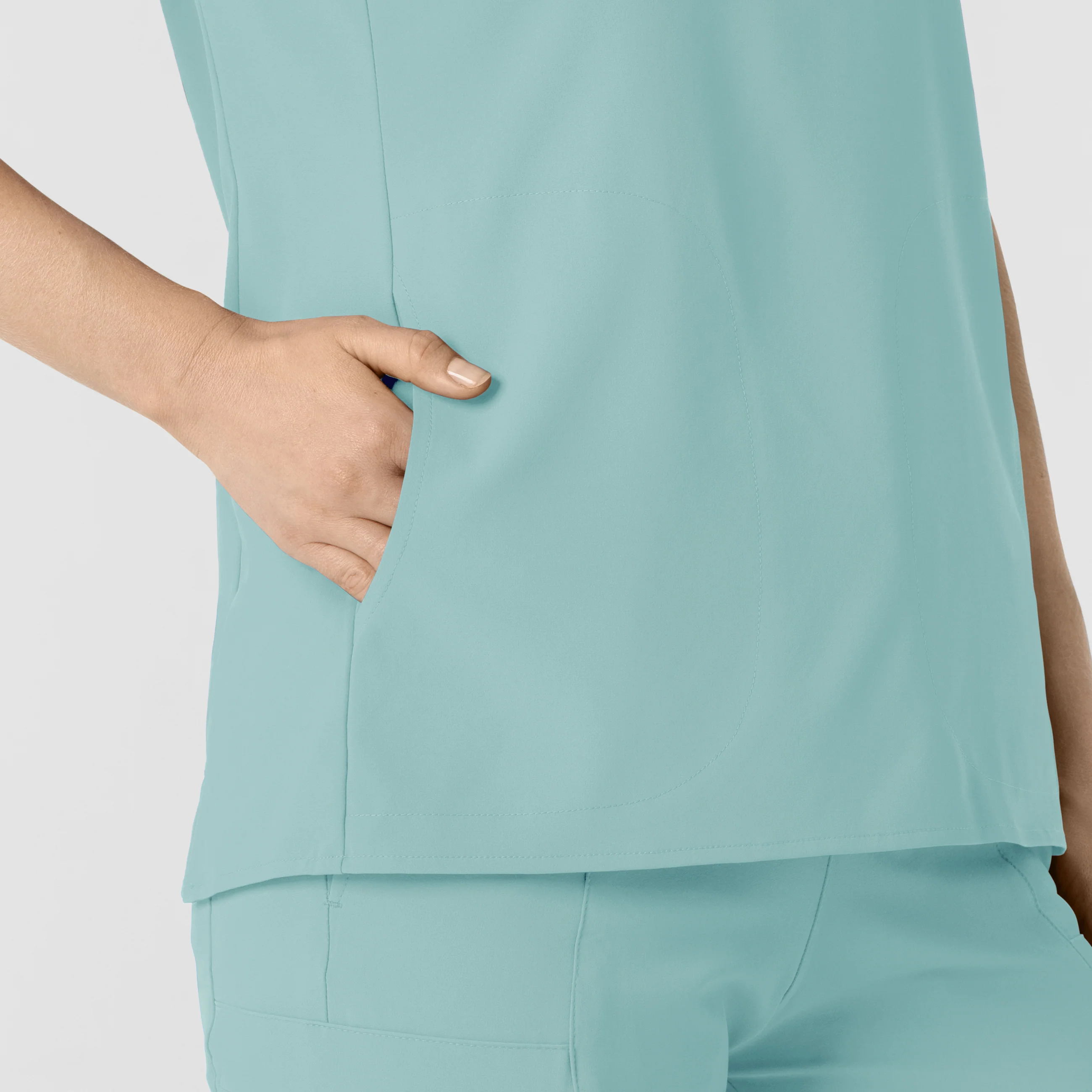 RENEW Women's Mandarin Collar Scrub Top - Coastal Blue - Image 11