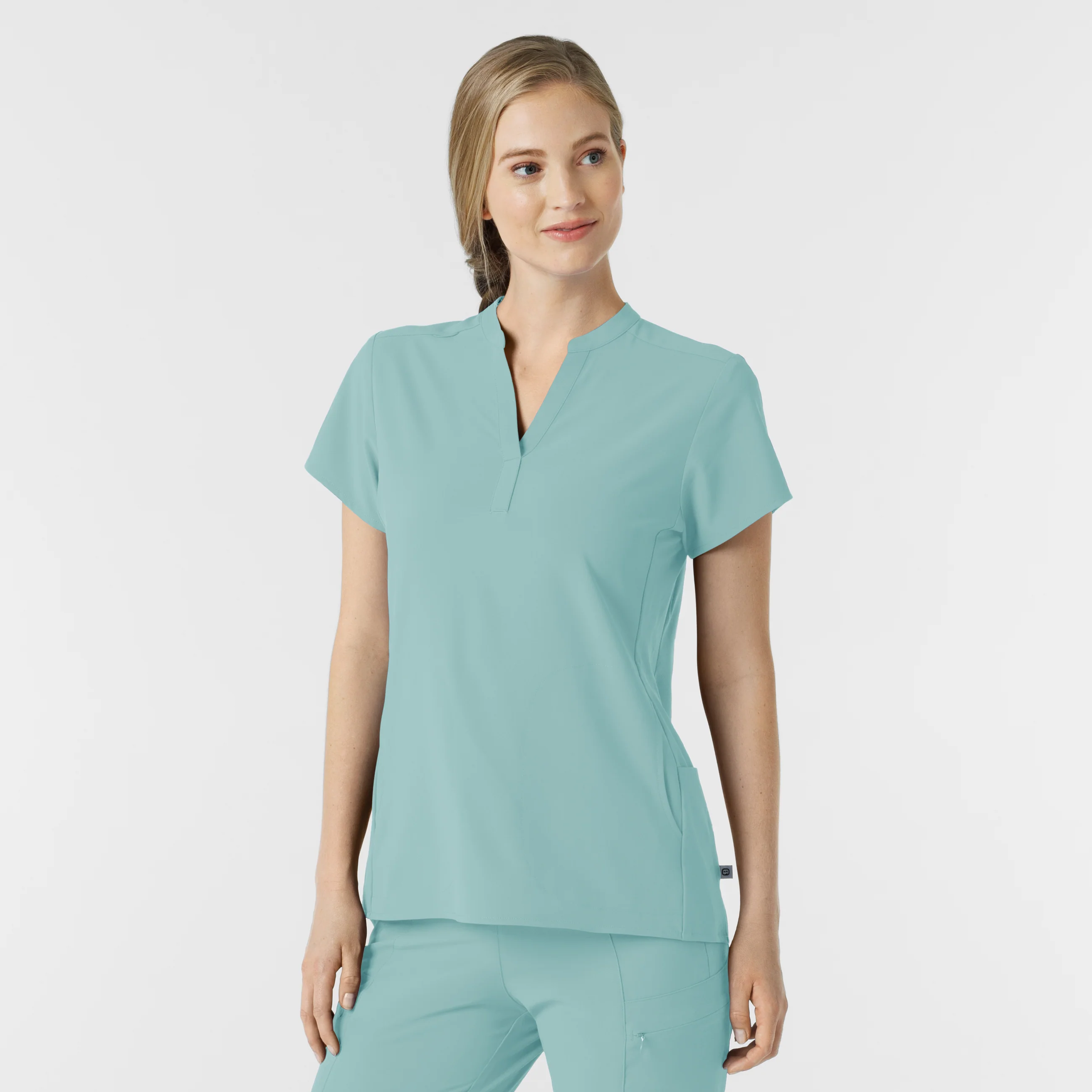 RENEW Women's Mandarin Collar Scrub Top - Coastal Blue - Image 4