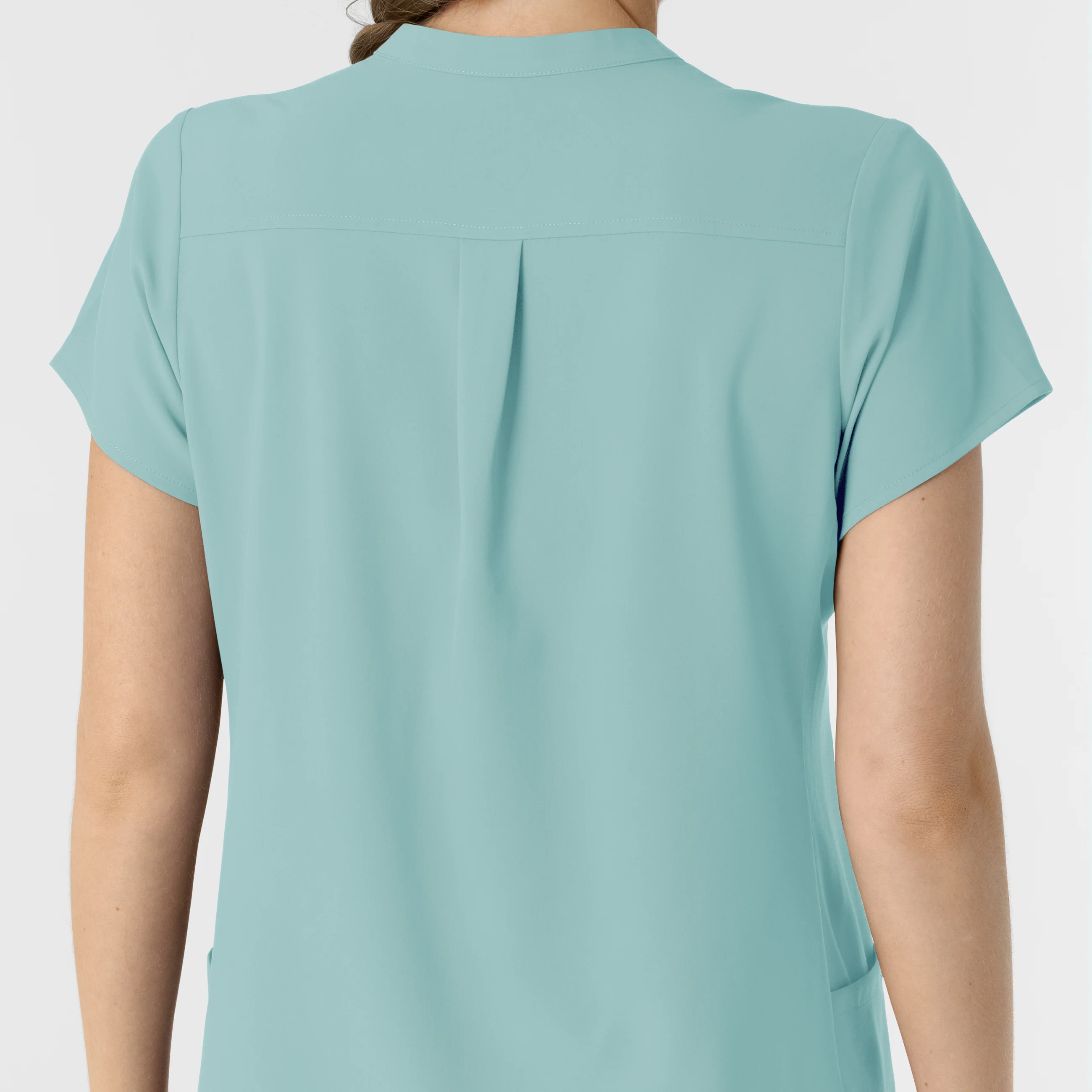 RENEW Women's Mandarin Collar Scrub Top - Coastal Blue - Image 6