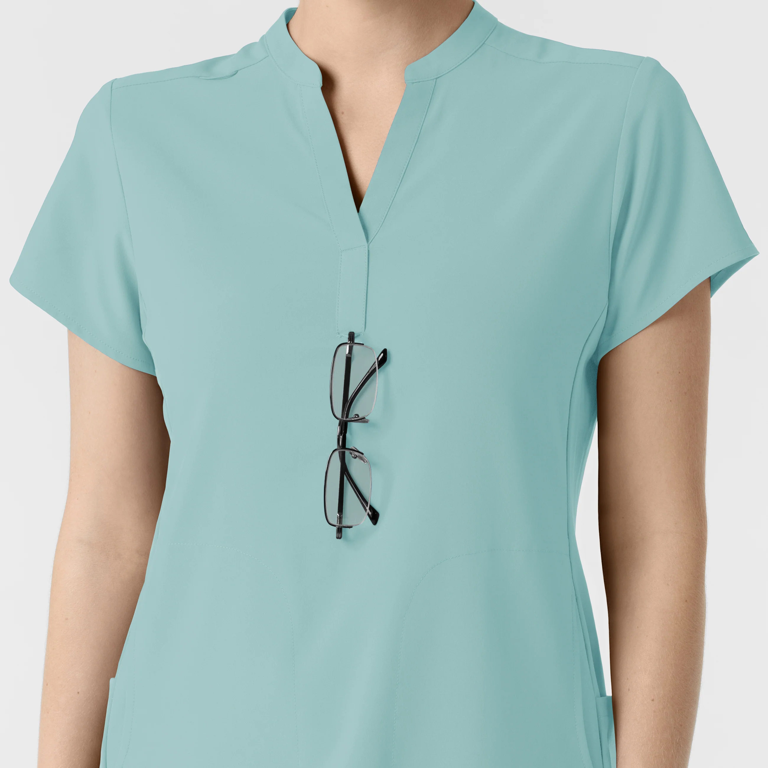RENEW Women's Mandarin Collar Scrub Top - Coastal Blue - Image 8