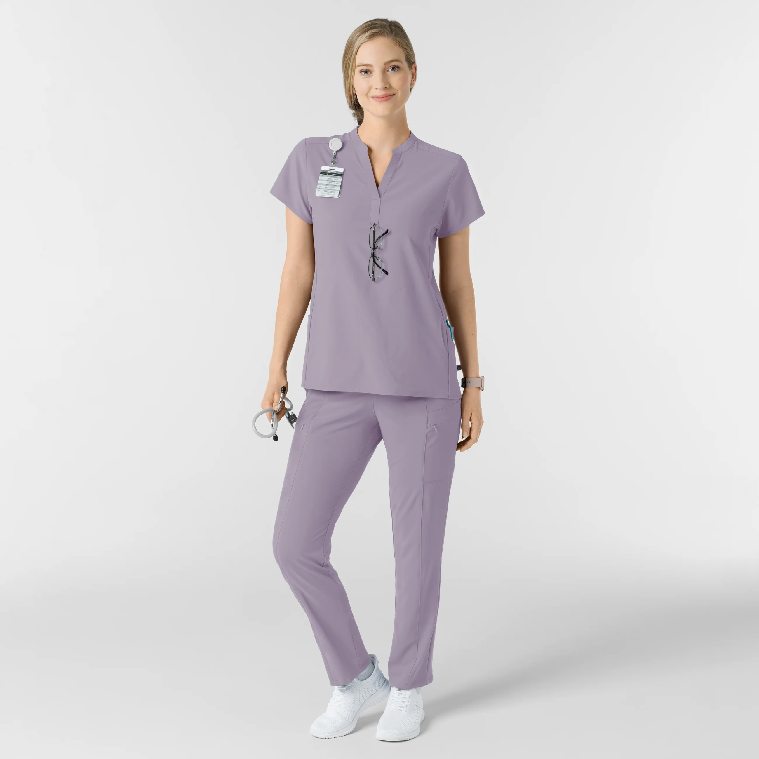 RENEW Women's Mandarin Collar Scrub Top - Wisteria - Image 3