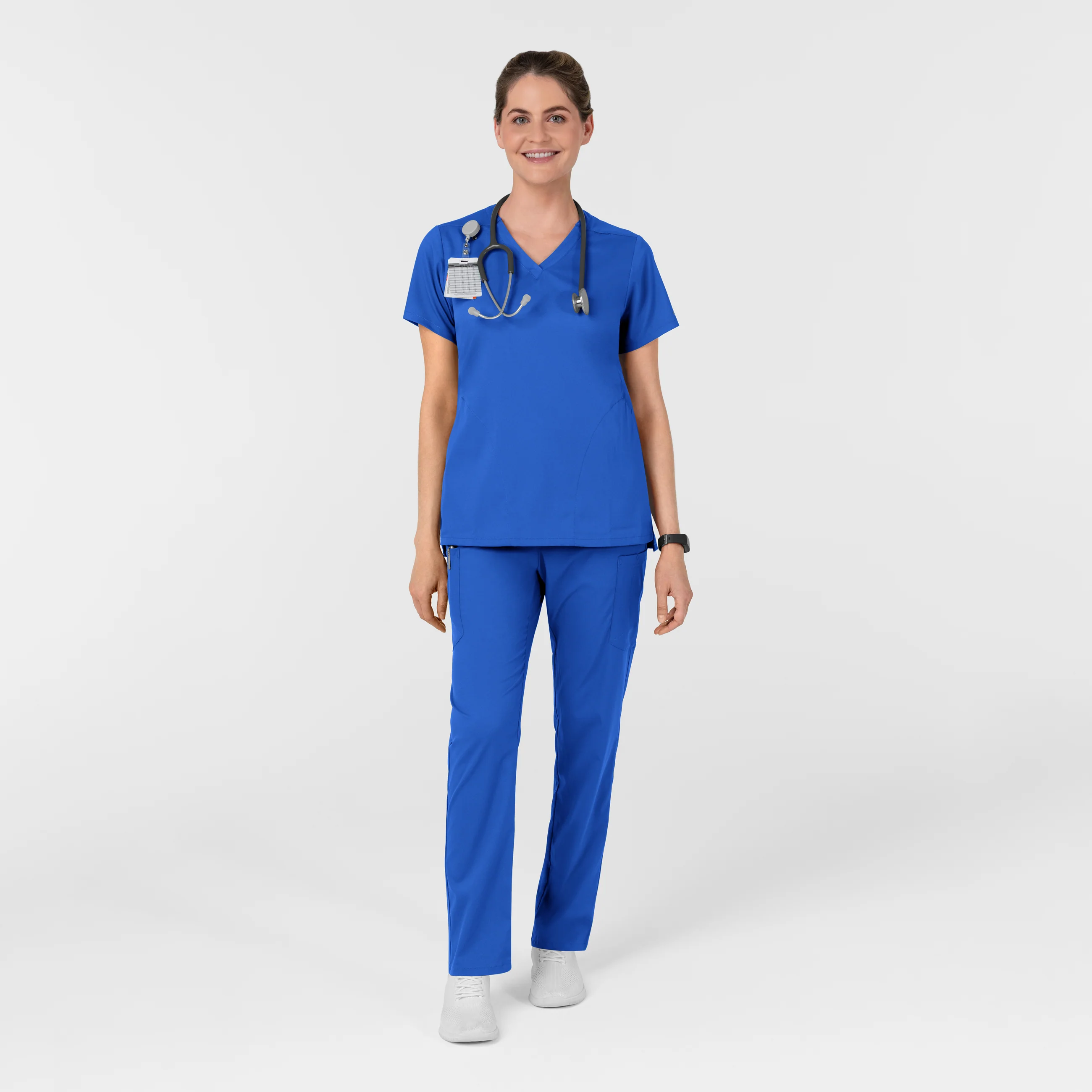 Boundless Women's Slip in Pockets V-Neck Scrub Top - Royal - Image 3