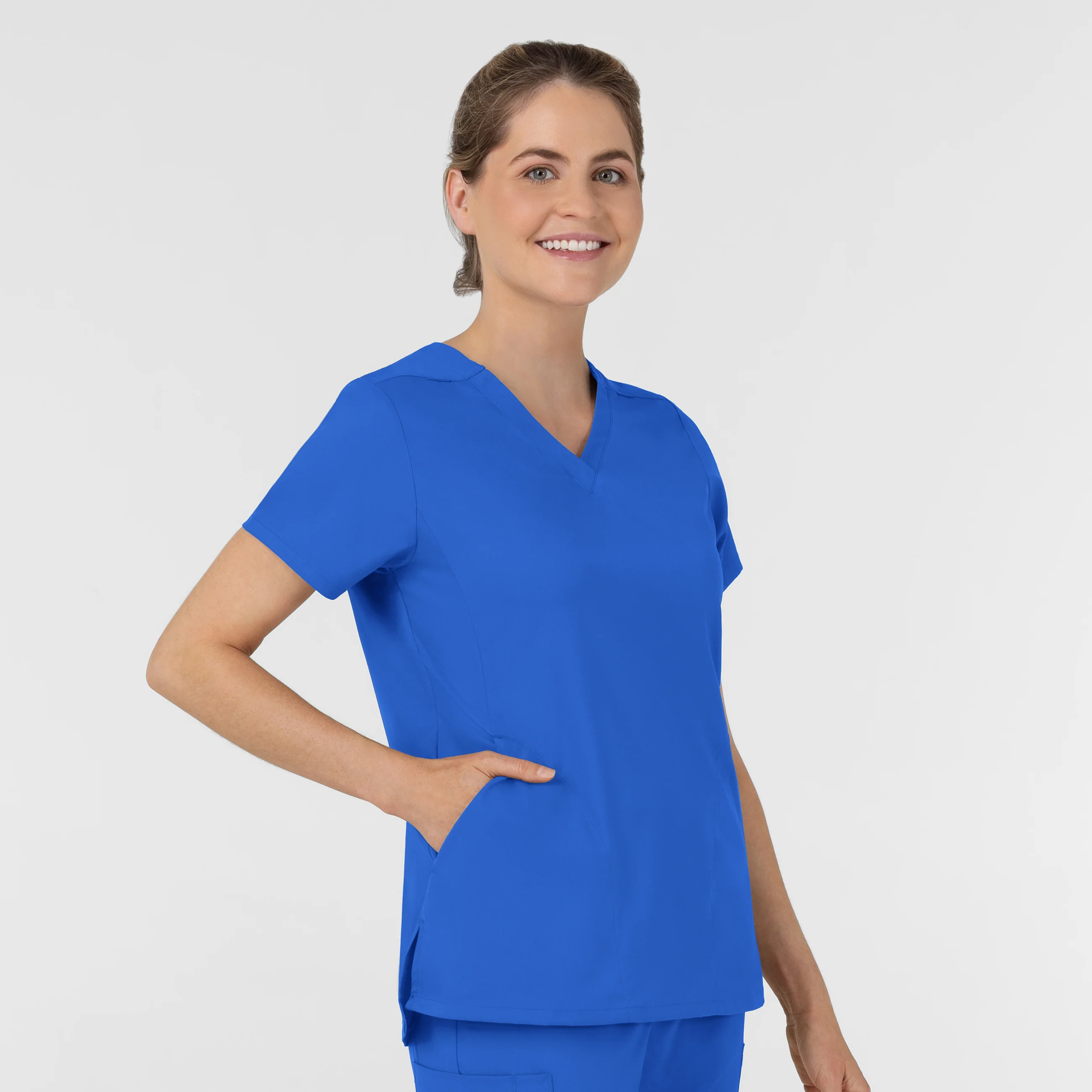 Boundless Women's Slip in Pockets V-Neck Scrub Top - Royal - Image 4
